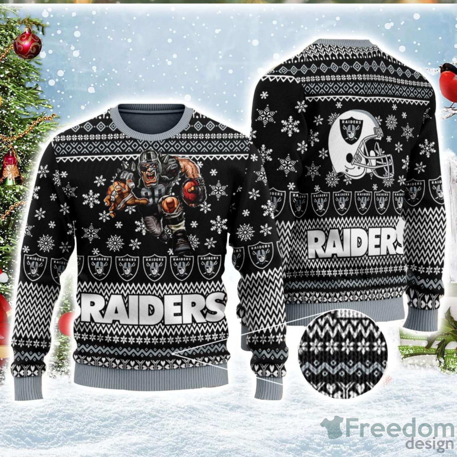 Raiders Ugly Sweater Black White Snowflakes Ugly Christmas Sweater -  Freedomdesign