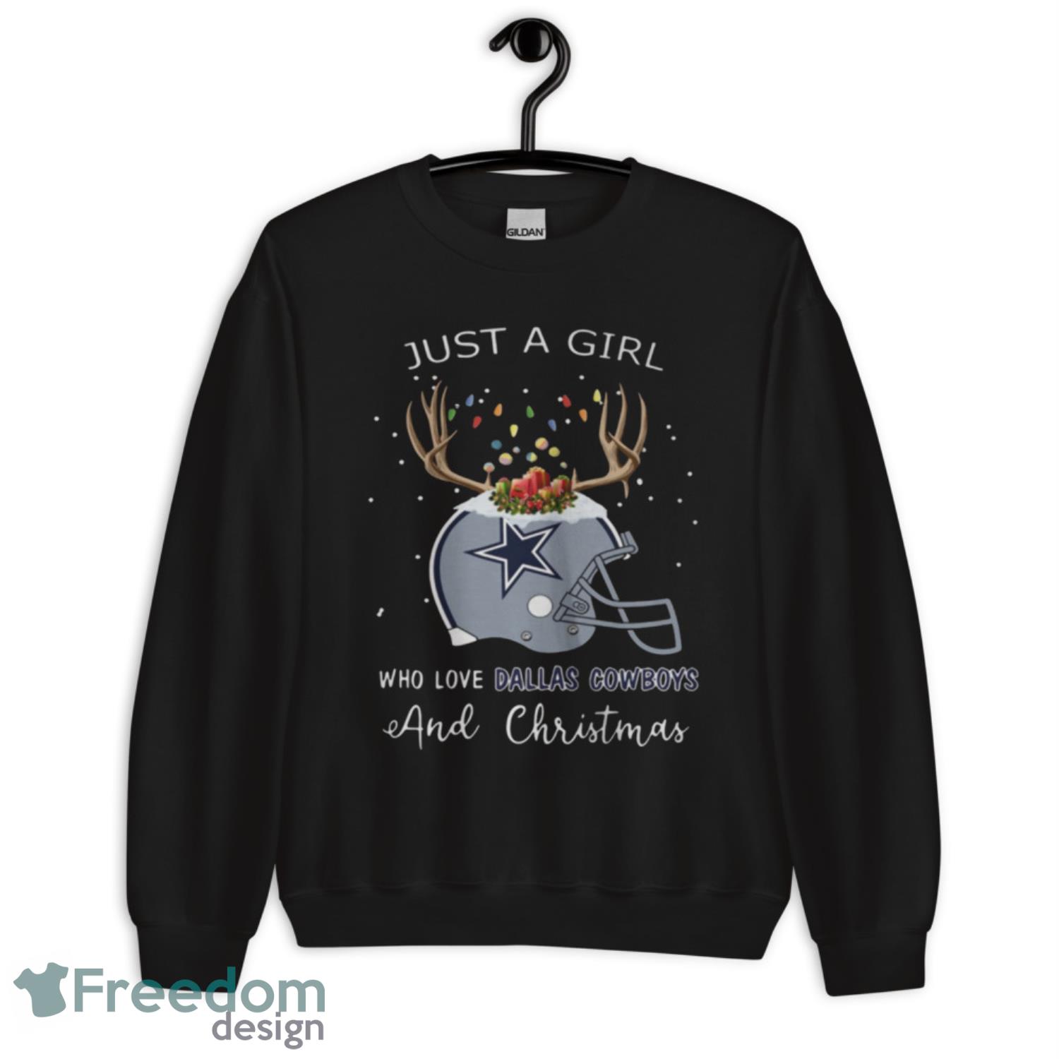 Reindeer Just A Girl Who Love Dallas Cowboys And Christmas Shirt - G185 Unisex Heavy Blend Crewneck Sweatshirt