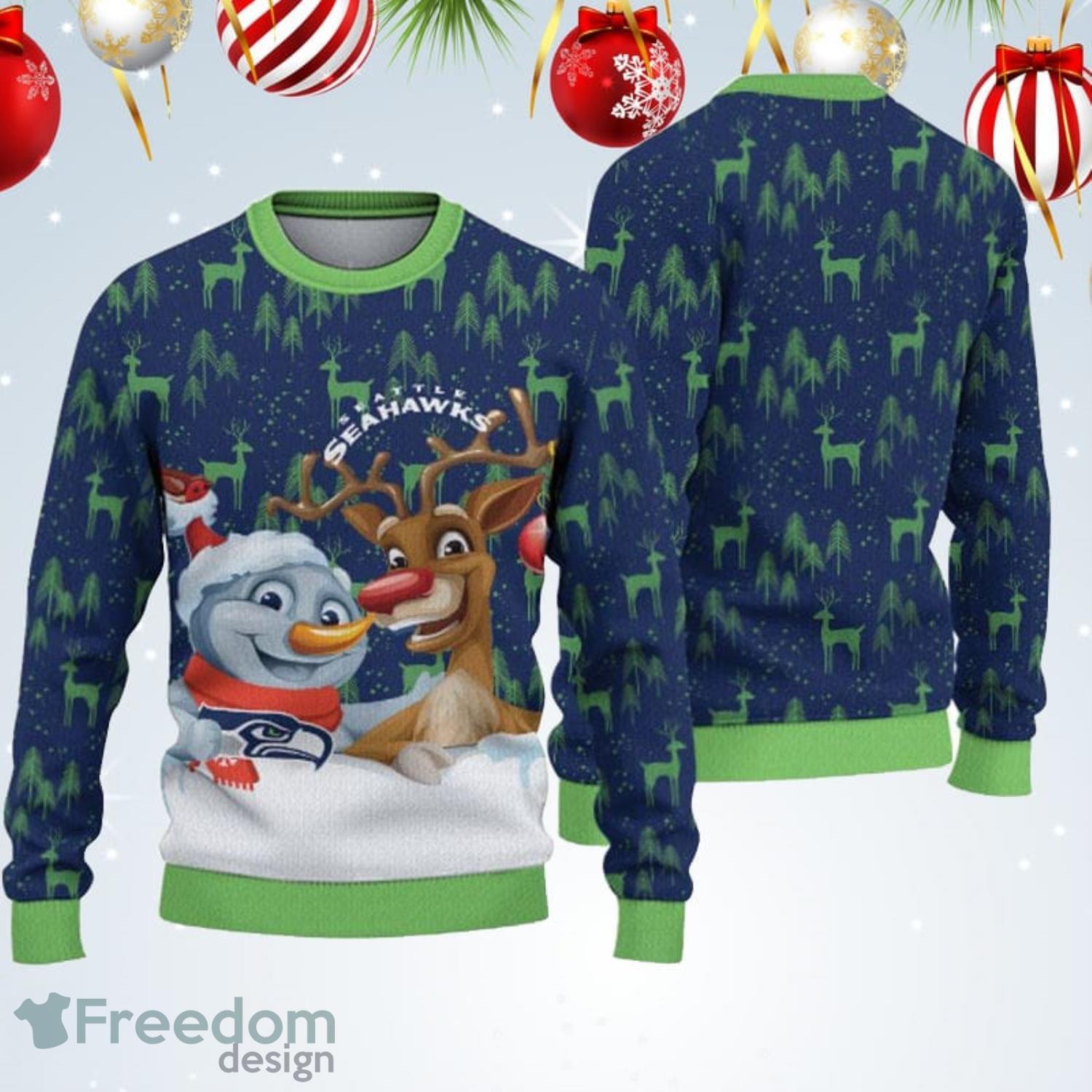 Seattle Seahawks Snowflakes Reindeer Pattern Ugly Xmas Sweater For Men And  Women - YesItCustom