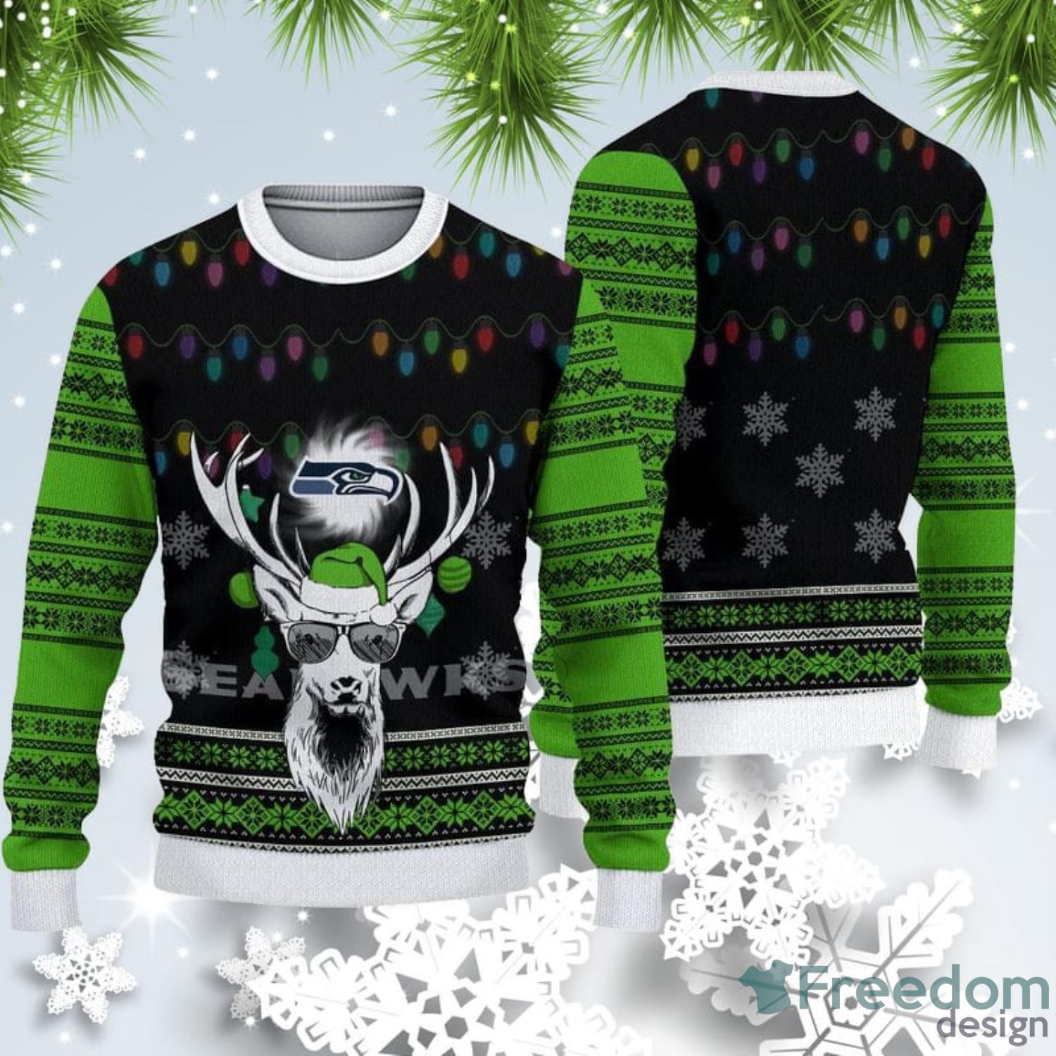 Seattle Seahawks Christmas Reindeer Ugly Christmas Sweater - Freedomdesign