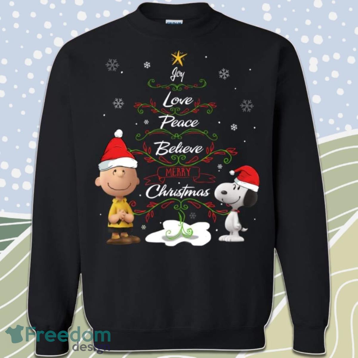 Snoopy  Peanut Joy Love Peace Believe Merry Christmas Sweatshirt Product Photo 1