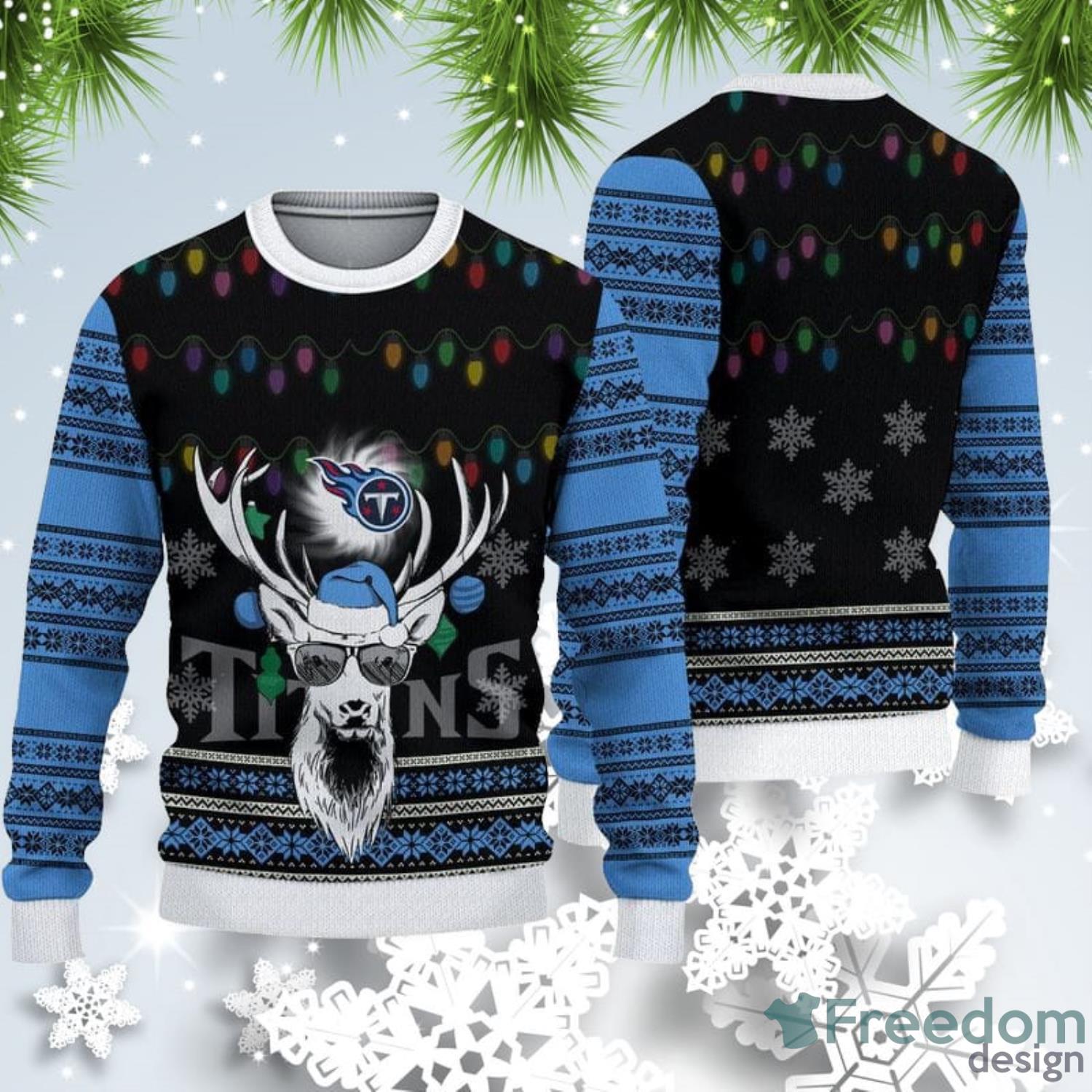 Tennessee Titans Christmas Light Reindeer Ugly Christmas Sweater -  Freedomdesign