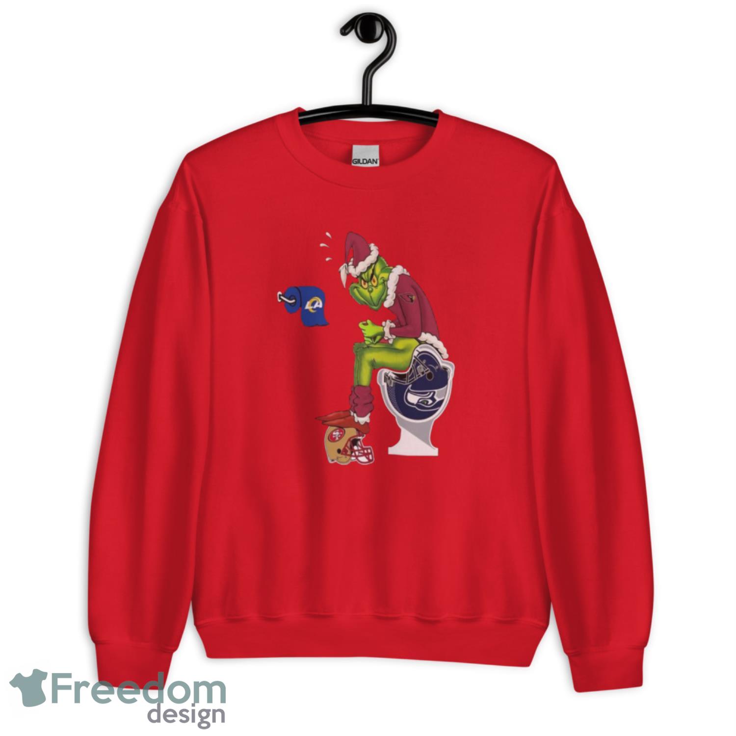 The Grinch Arizona Cardinals Shitting On Toilet Seattle Seahawks  Christmas Sweatshirt - G185 Unisex Heavy Blend Crewneck Sweatshirt-1