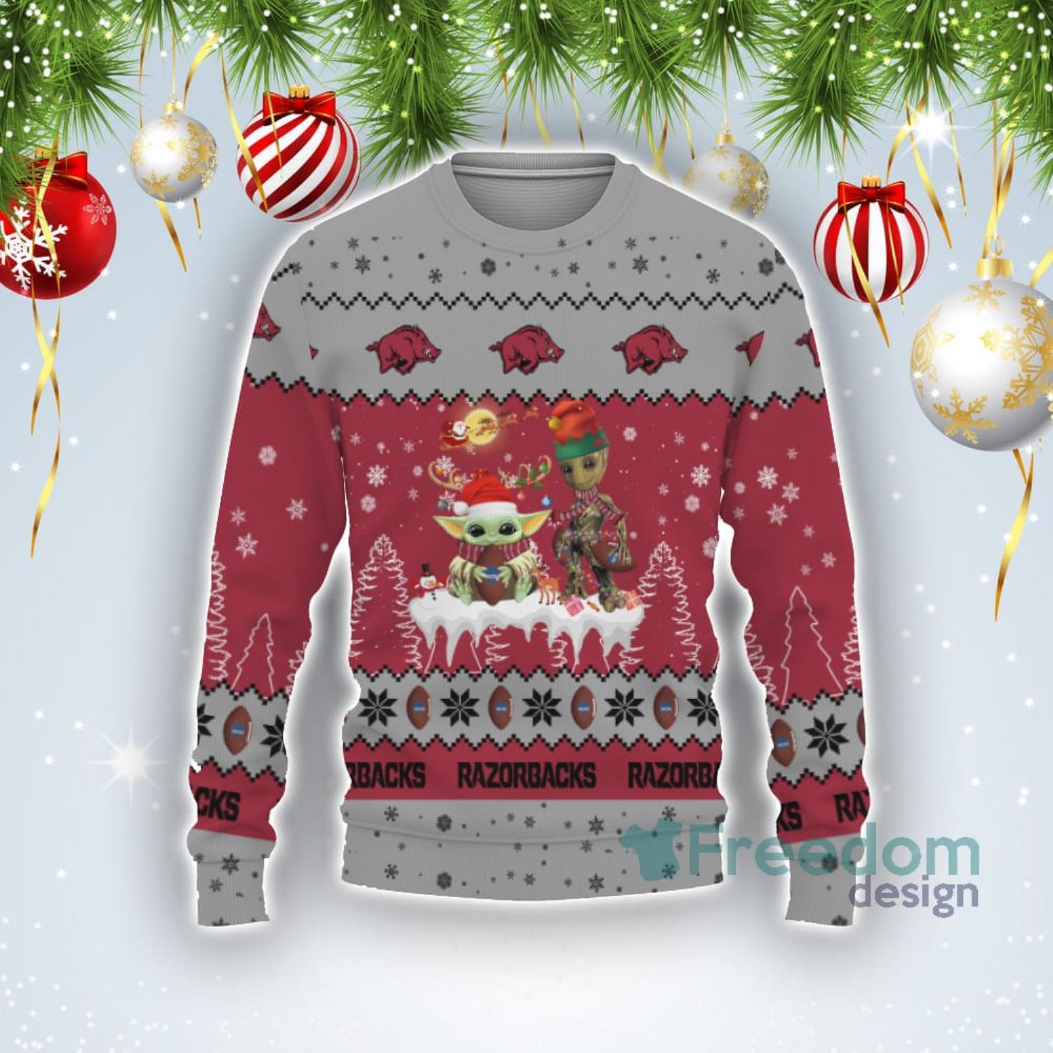 Tis The Season Christmas 2022 Baby Yoda Groot Cute Gift Arkansas Razorbacks Ugly Christmas Sweater Product Photo 1 Tis The Season Christmas 2022 Baby Yoda Groot Cute Gift Arkansas Razorbacks Ugly Christmas Sweater Product Photo 1