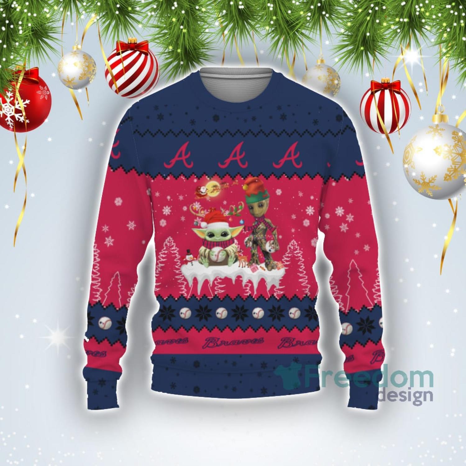 Atlanta Braves Cute Baby Yoda Star Wars 3D Ugly Christmas Sweater