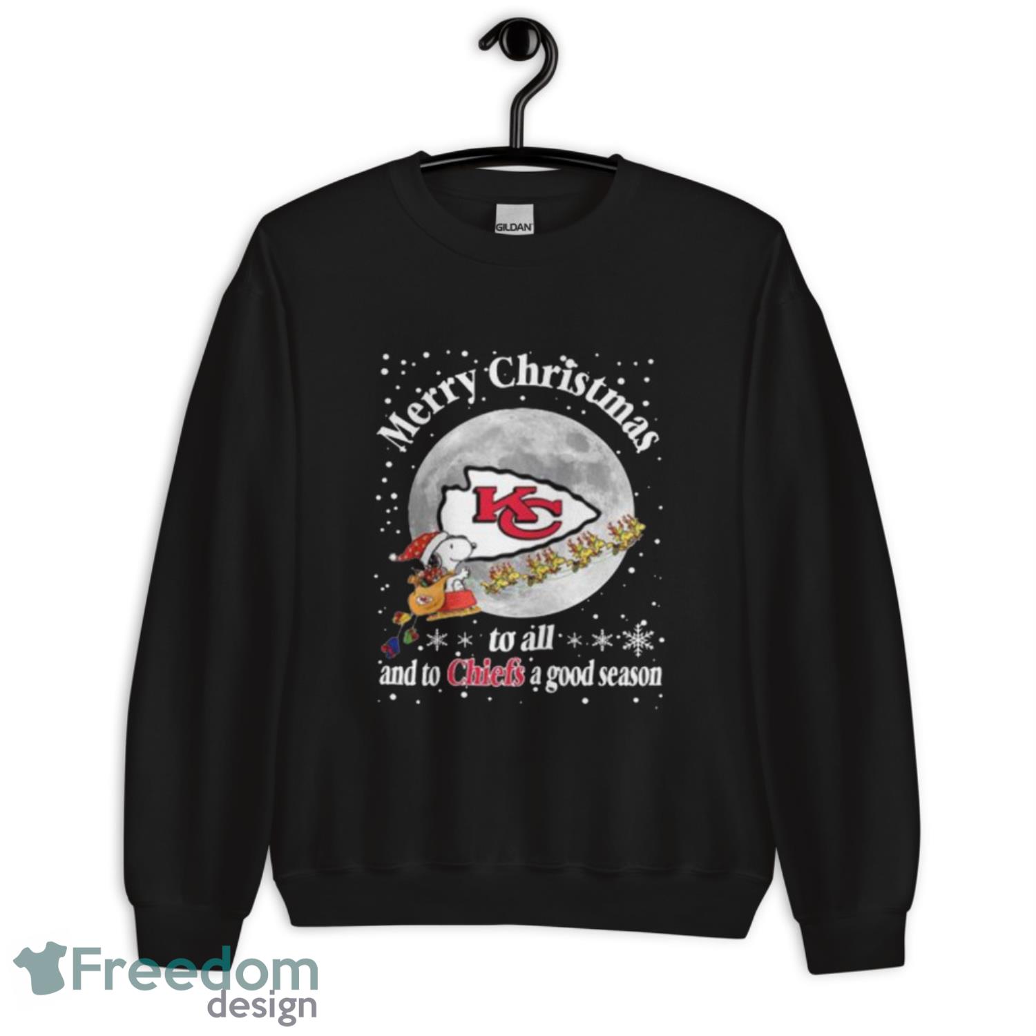 Top Kansas City Chiefs Merry Christmas Football Sports  T-Shirt - G185 Unisex Heavy Blend Crewneck Sweatshirt