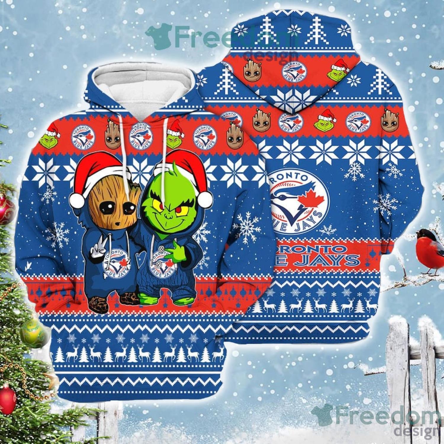 Toronto Blue Jays Baby Groot And Grinch Best Friends Football American Ugly  Christmas Sweater - Freedomdesign