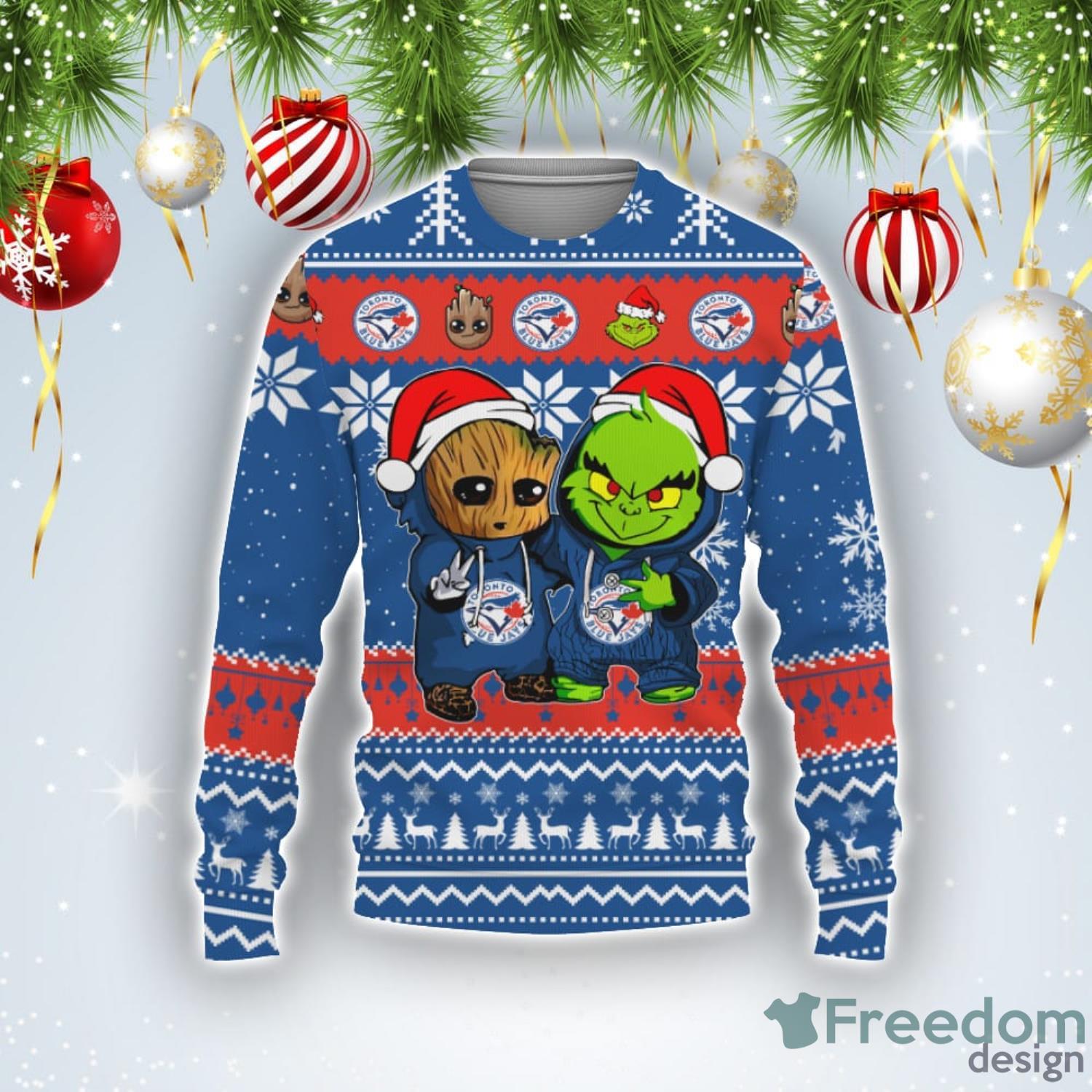 Toronto Blue Jays Baby Groot And Grinch Best Friends Football American Ugly  Christmas Sweater - Freedomdesign