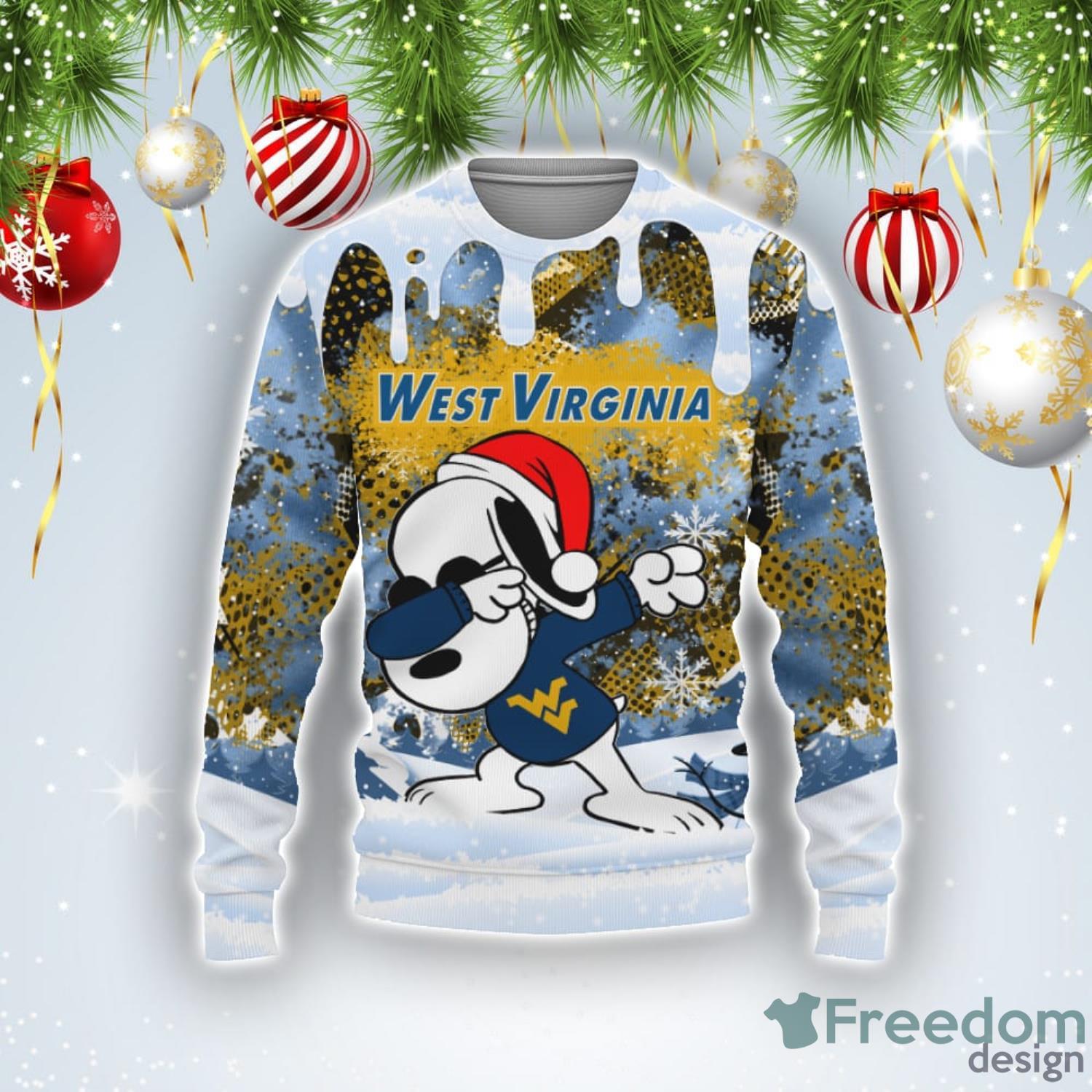 West Virginia Mountaineers Snoopy Dabbing The Peanuts Sports Football American Ugly Christmas Sweater Product Photo 1