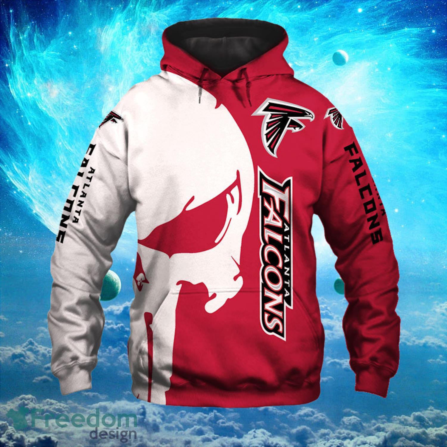 Atlanta Falcons White Skull Red Backgound Hoodies Full Over Print Product Photo 1