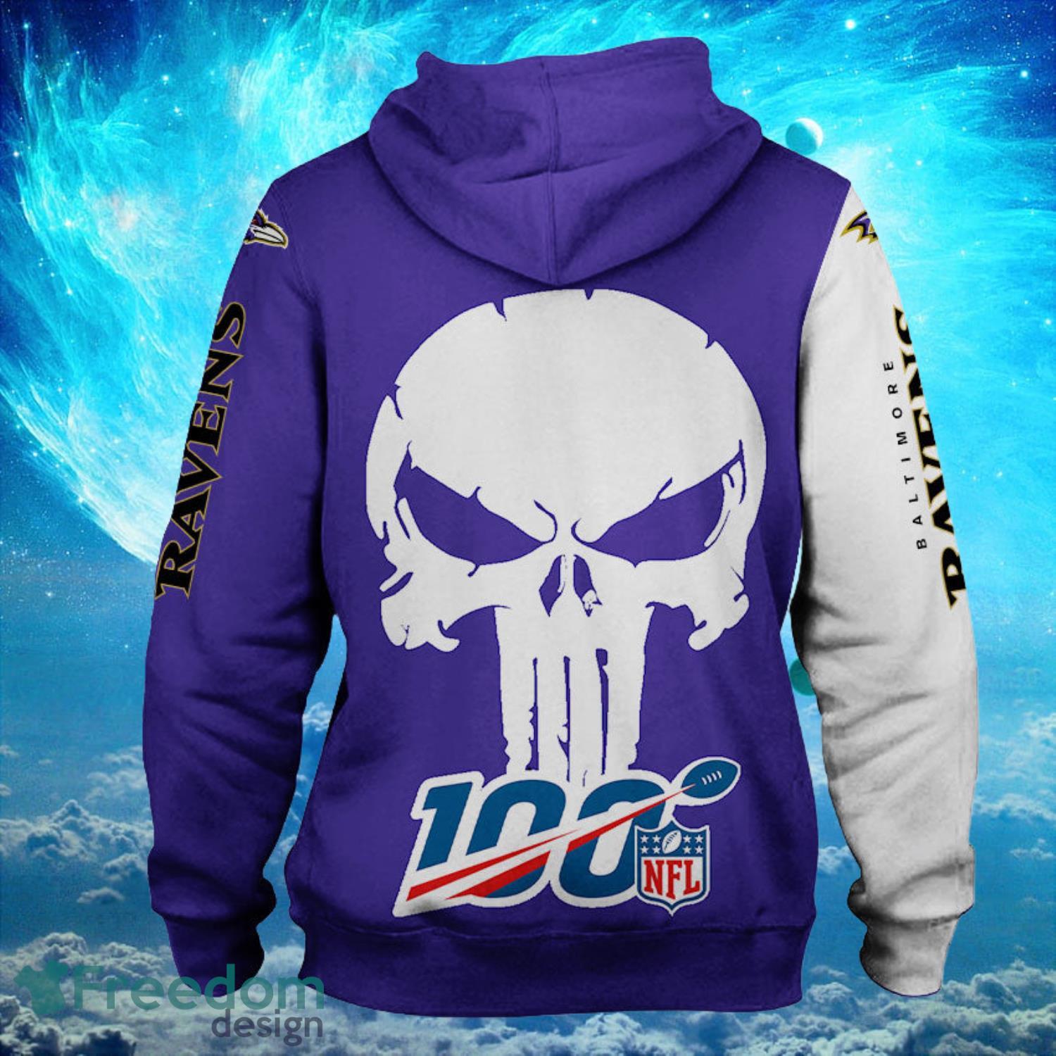 Baltimore Ravens White Skull Purple Background Hoodies Full Over Print Product Photo 2