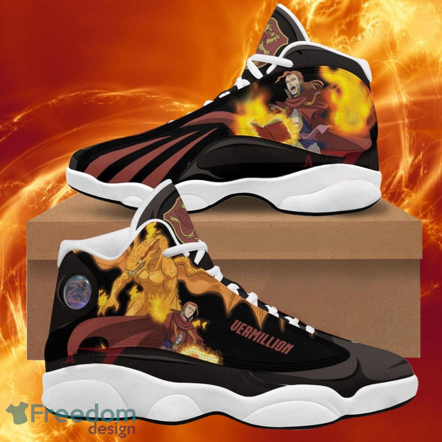 Black Clover Air Jordan 13 Sneakers Fuegoleon Vermillion Black Bull Anime Shoes Gift For Fans Product Photo 1