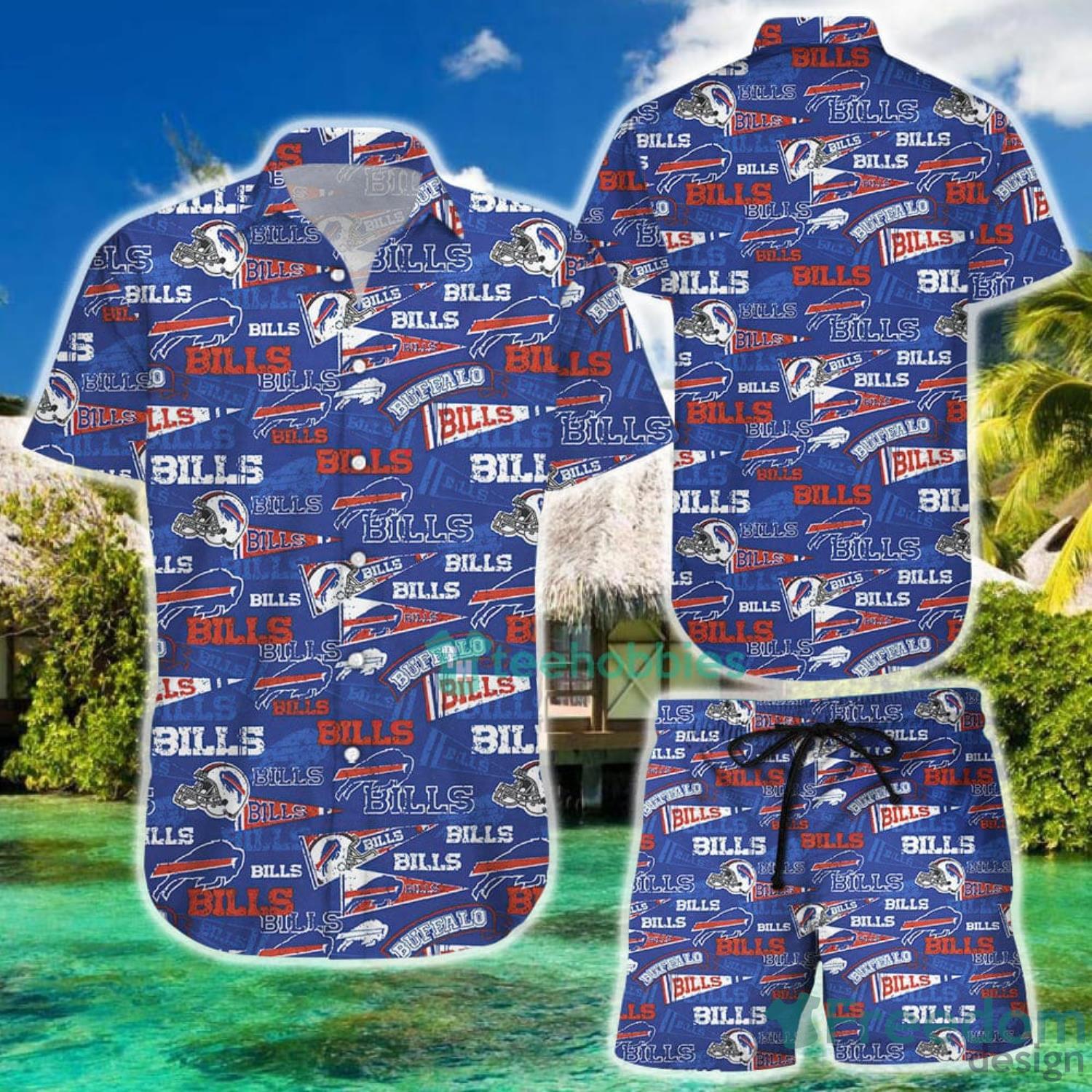Buffalo Bills Retro AOP Hawaiian Shirt And Short For Fans - Freedomdesign
