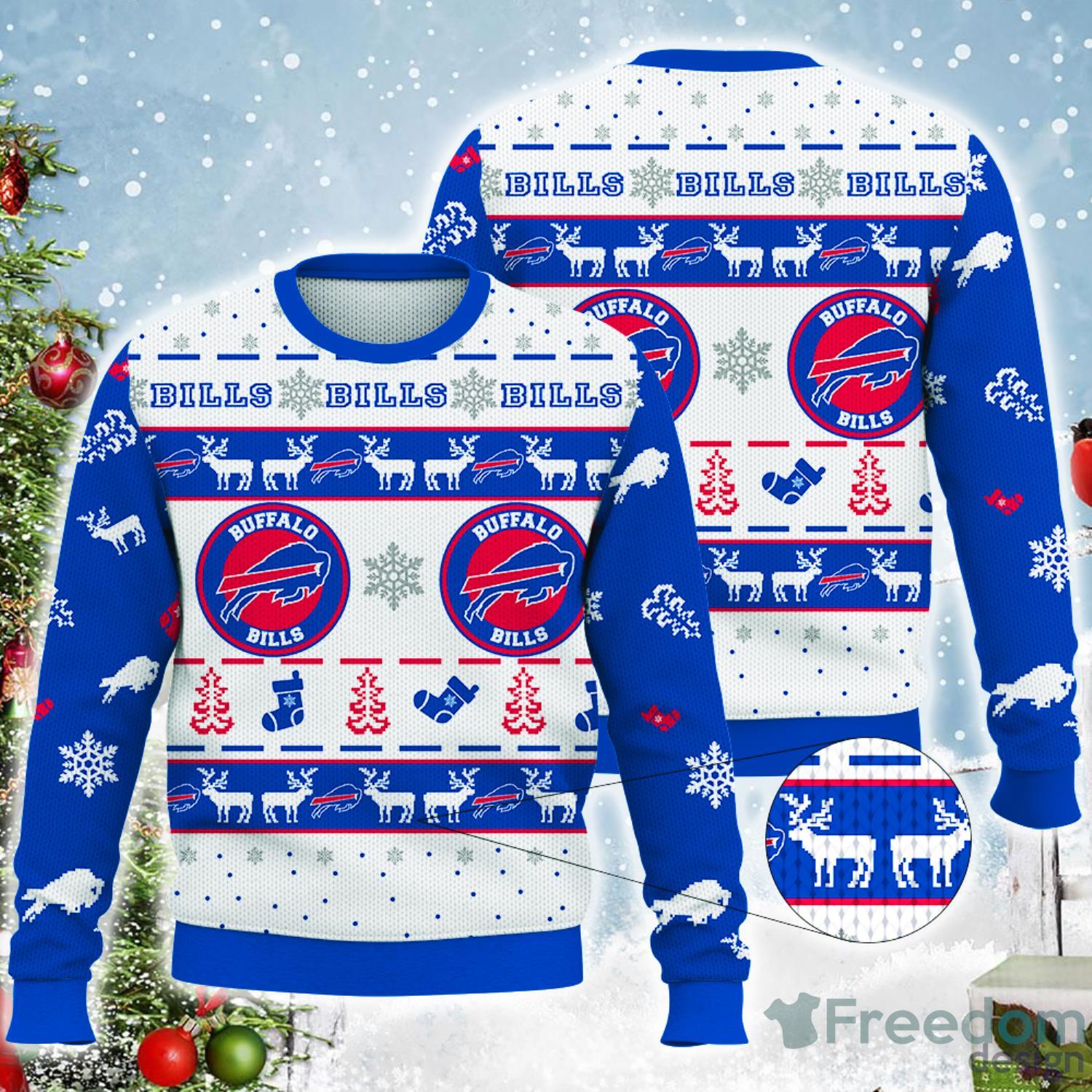 Christmas Gift Buffalo Bills Christmas Snowflakes Pattern 3D Ugly Christmas  Sweater For Men And Women