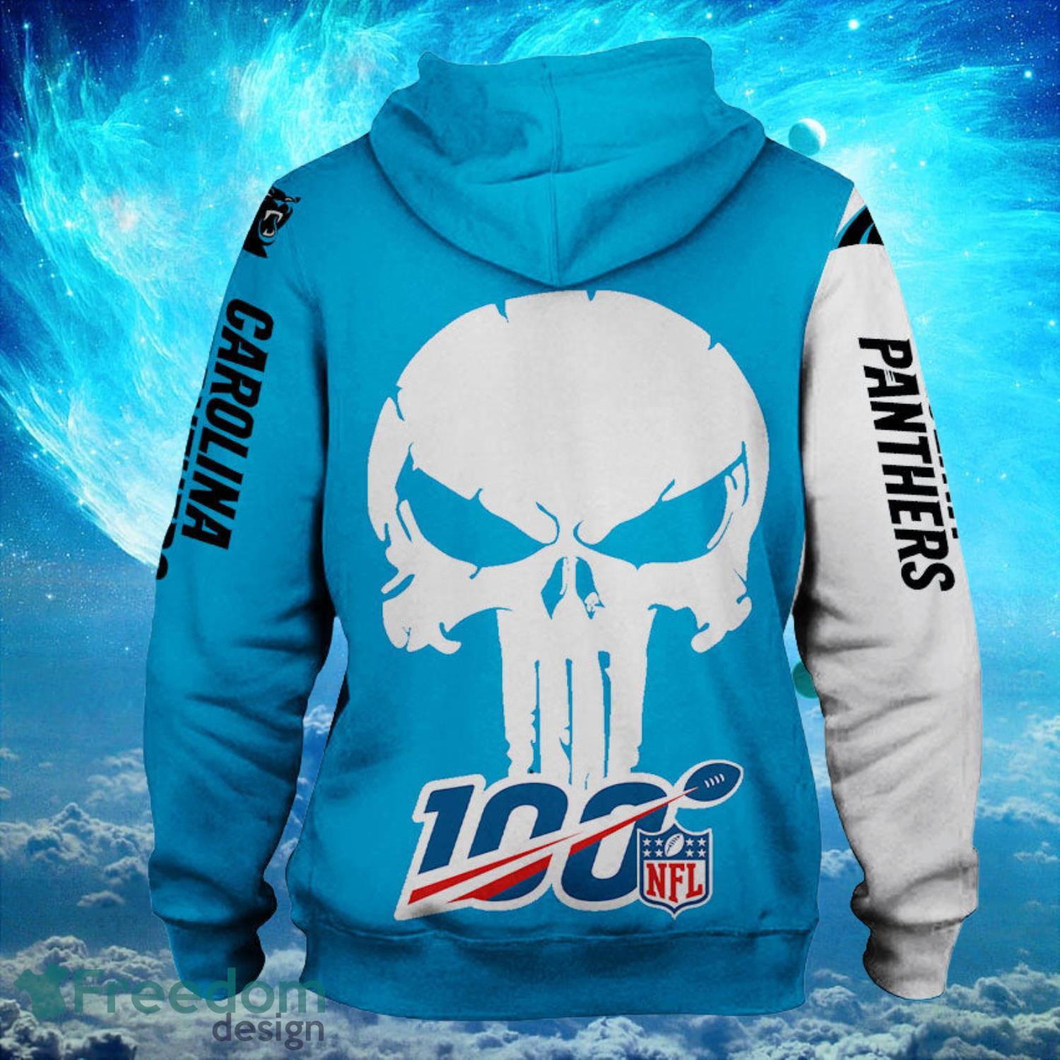 Carolina Panthers White Skull Blue Background Hoodies Full Over Print Product Photo 2