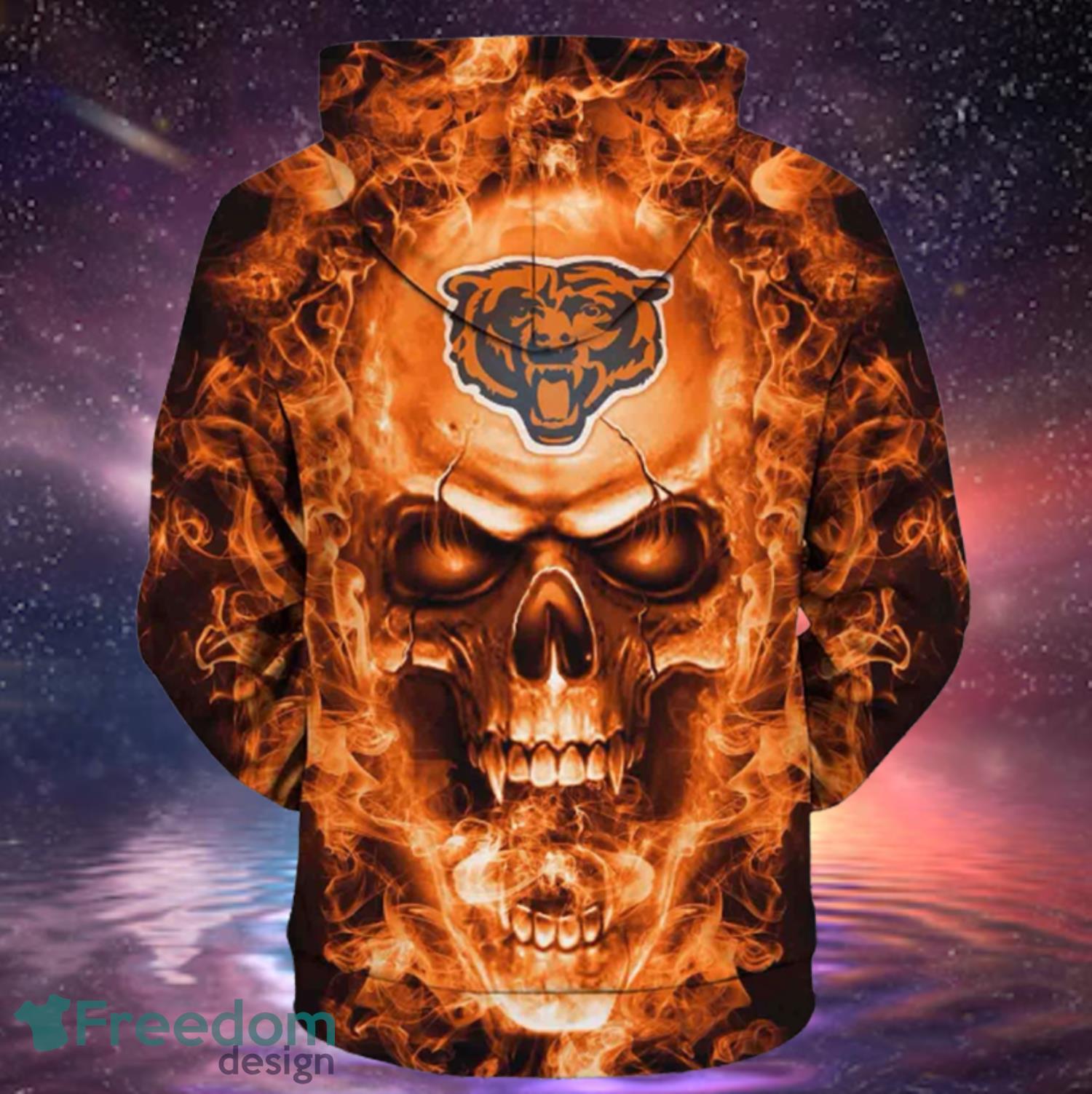 Chicago Bears hoodie 3D orange Skull 