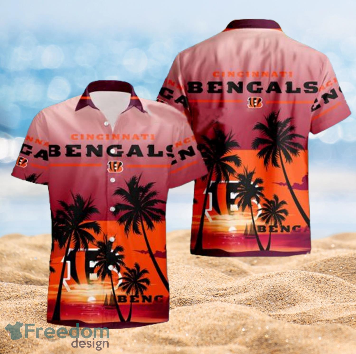 Cincinnati Bengals Hawaiian  Summer Beach Shirt Pink Full Over Print Product Photo 1