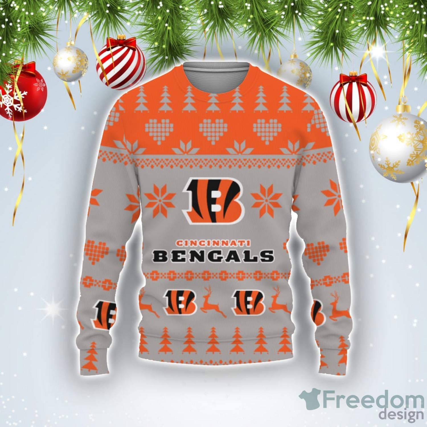 Cincinnati Bengals Christmas Reindeers Pattern Ugly Christmas Sweater -  Freedomdesign