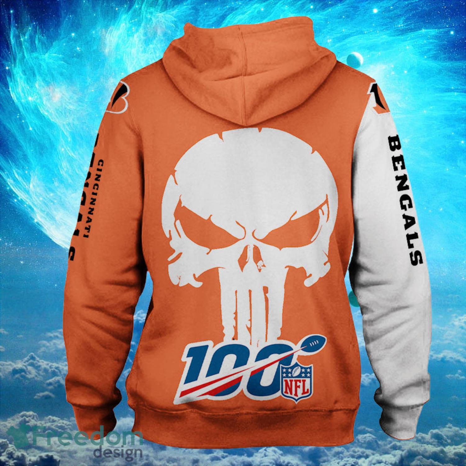 Cincinnati Bengals 3D Skull Zip Hoodie Pullover Sweatshirt for