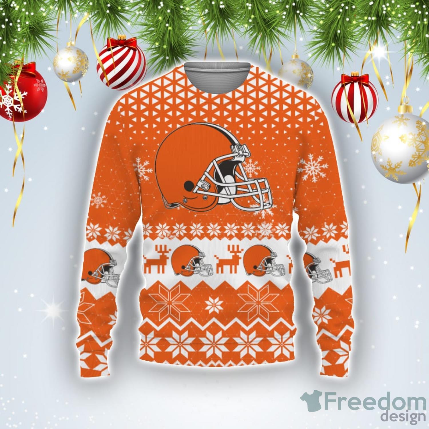 Merry Christmas Snow Pattern Funny Cute Cleveland Browns Gifts Ugly  Christmas Sweater - Banantees