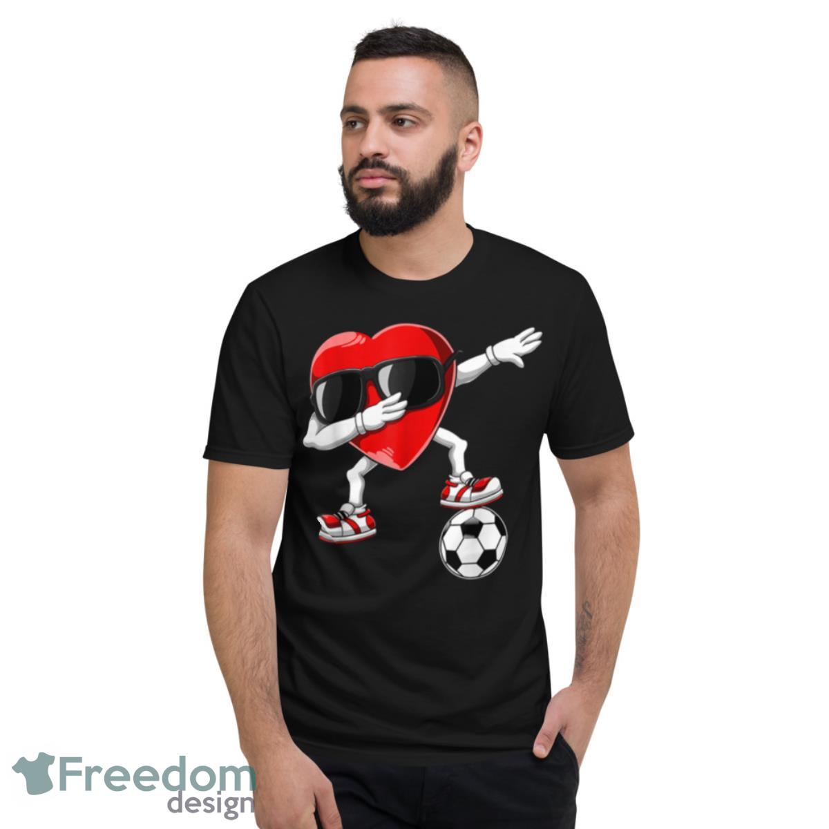 Dabbing Soccer Ball Heart Valentines Day Shirt Men Boys Kids T Shirt - Short Sleeve T-Shirt