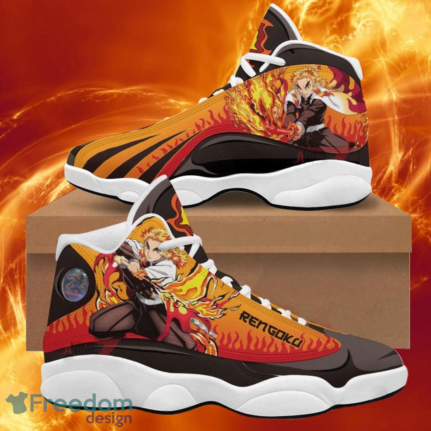 Demon Slayer Air Jd13 Sneakers Rengoku Anime Shoes Gift For Fans Product Photo 1