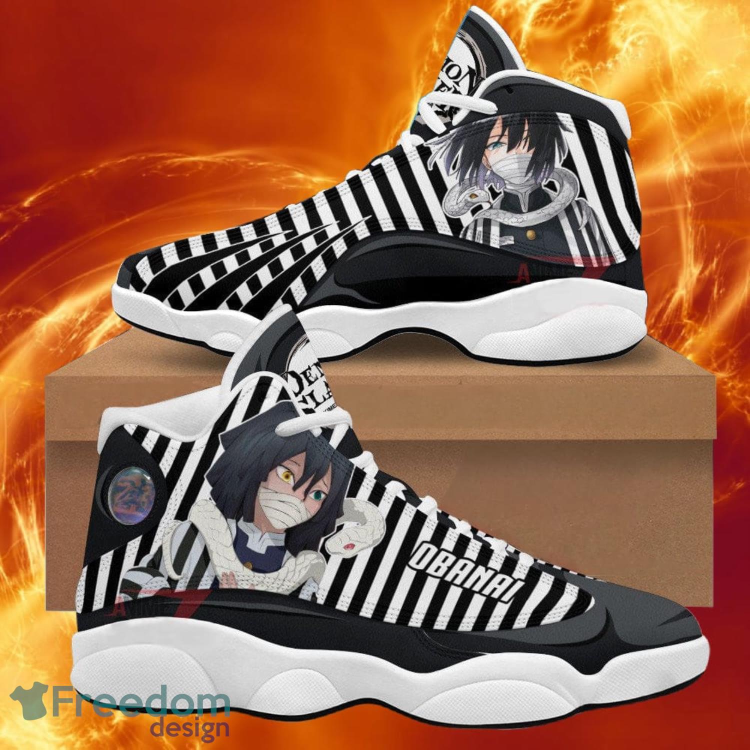 Demon Slayer Jd 13 Sneakers Obanai Iguro Air Jordan 13 Anime Shoes Gift For Fans Product Photo 1