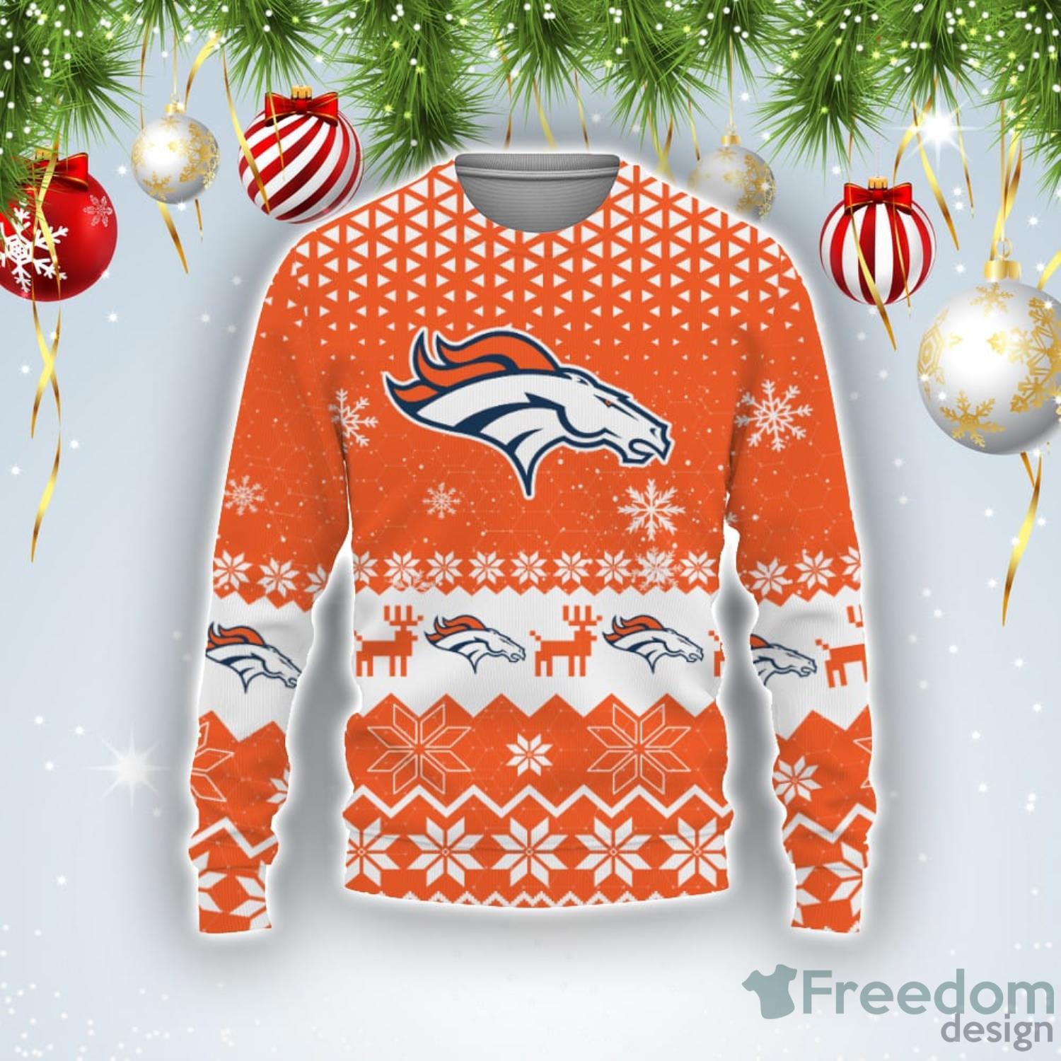 Denver Broncos Snowflake Pattern Ugly Christmas Sweater - Freedomdesign