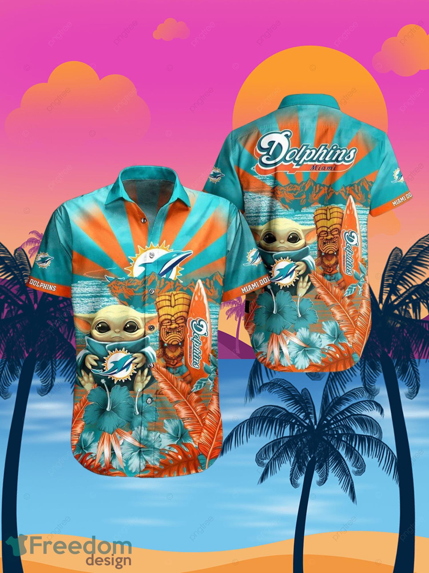 Dolphins Baby Yoda Star Wars Beach Summer Hawaiian Shirt Full Over Print Product Photo 2