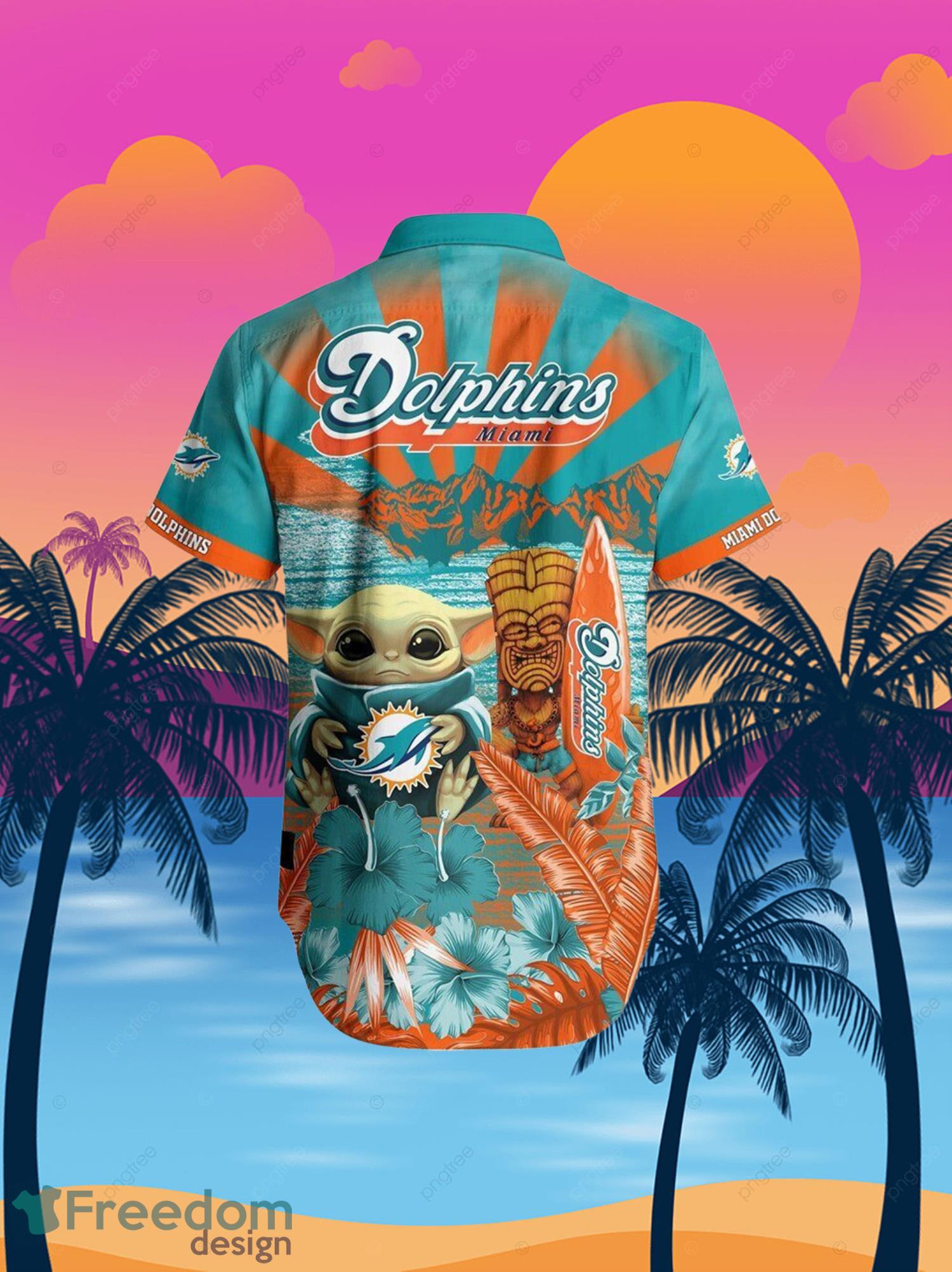 Dolphins Baby Yoda Star Wars Beach Summer Hawaiian Shirt Full Over Print Product Photo 1