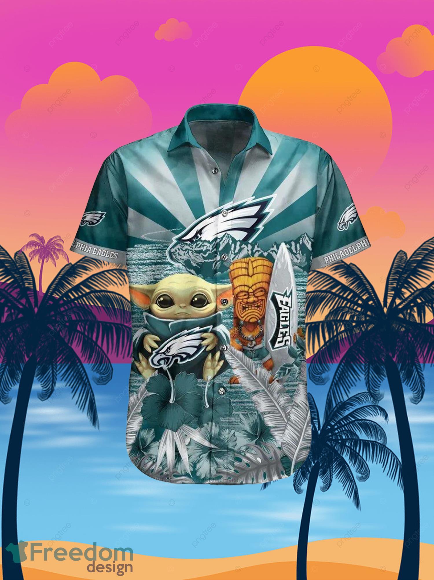 Eagles Baby Yoda Star Wars Beach Summer Hawaiian Shirt Full Over Print Product Photo 2