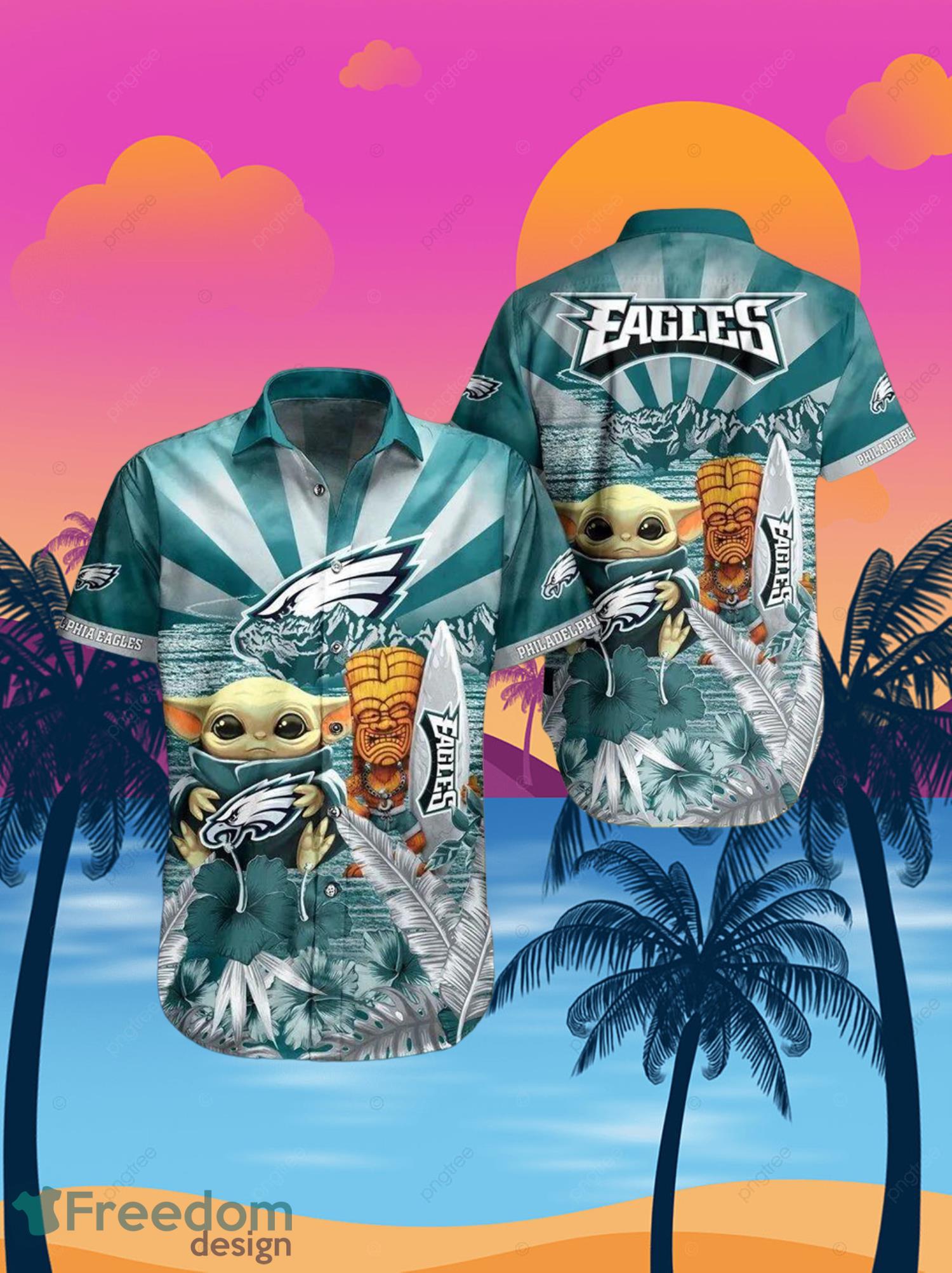 Eagles Baby Yoda Star Wars Beach Summer Hawaiian Shirt Full Over Print Product Photo 1