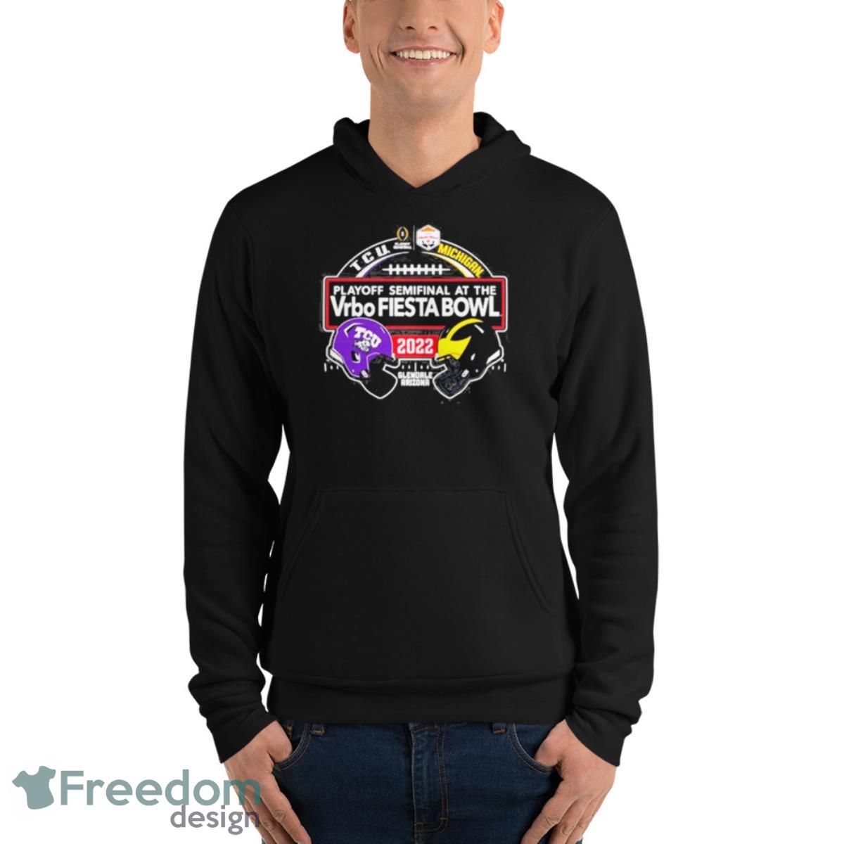 Glendale Arizona TCU Horned Frogs vs Michigan Wolverines CFP Semifinal Vrbo Fiesta Bowl 2022 Shirt - Unisex Fleece Pullover Hoodie Glendale Arizona TCU Horned Frogs vs Michigan Wolverines CFP Semifinal Vrbo Fiesta Bowl 2022 Shirt - Unisex Fleece Pullover Hoodie