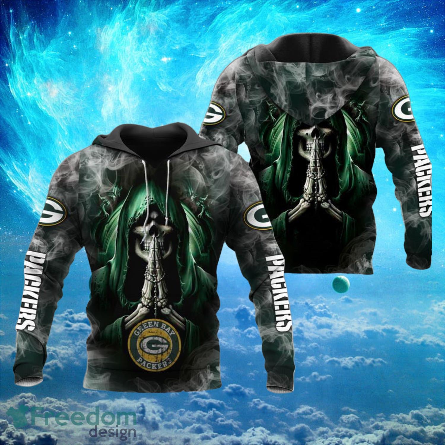 Green Bay Packers Death Background Smoke Hoodies Full Over Print Product Photo 1