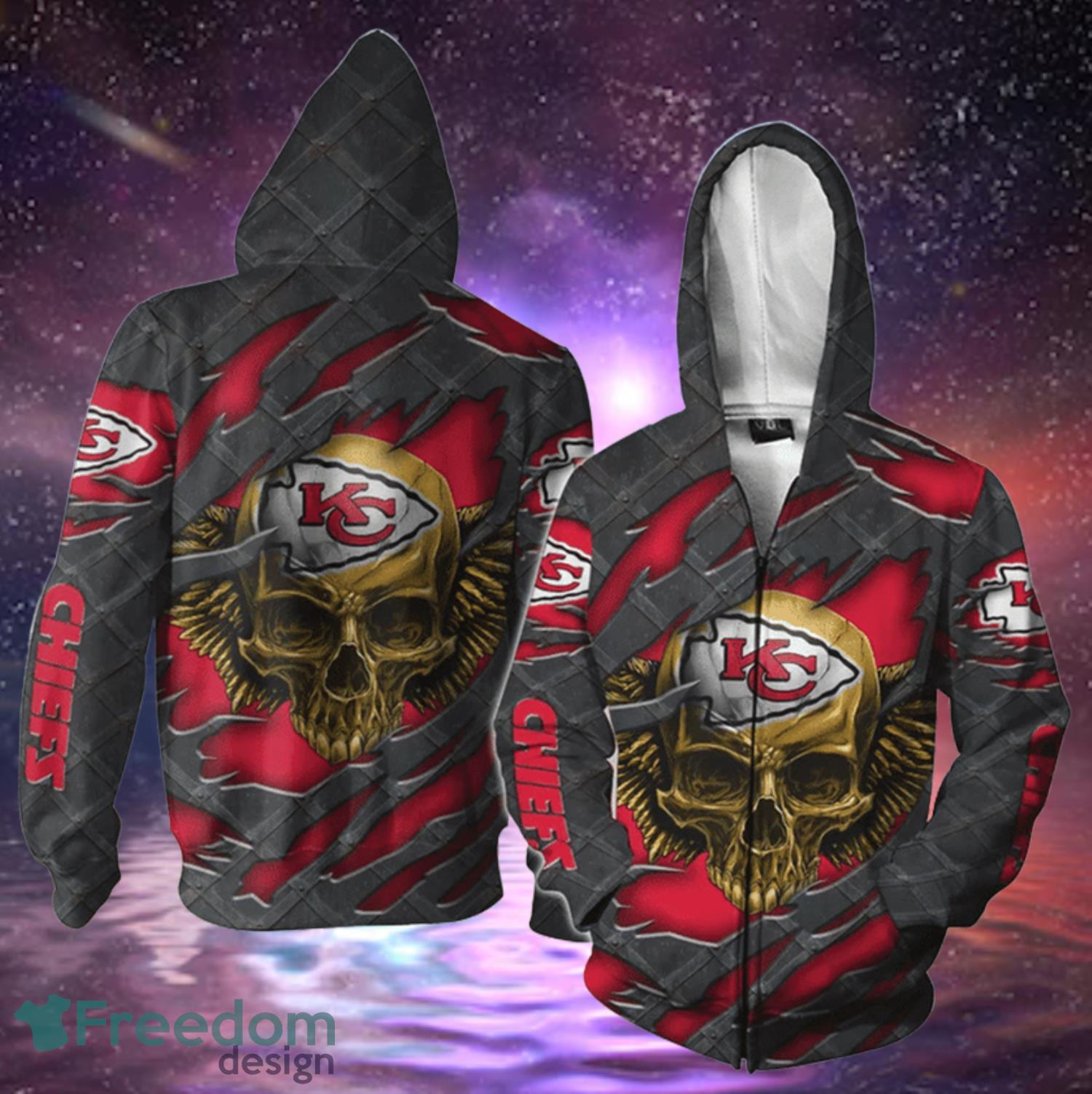 Kansas City Chiefs Skull Hoodies Full Over Print Product Photo 2