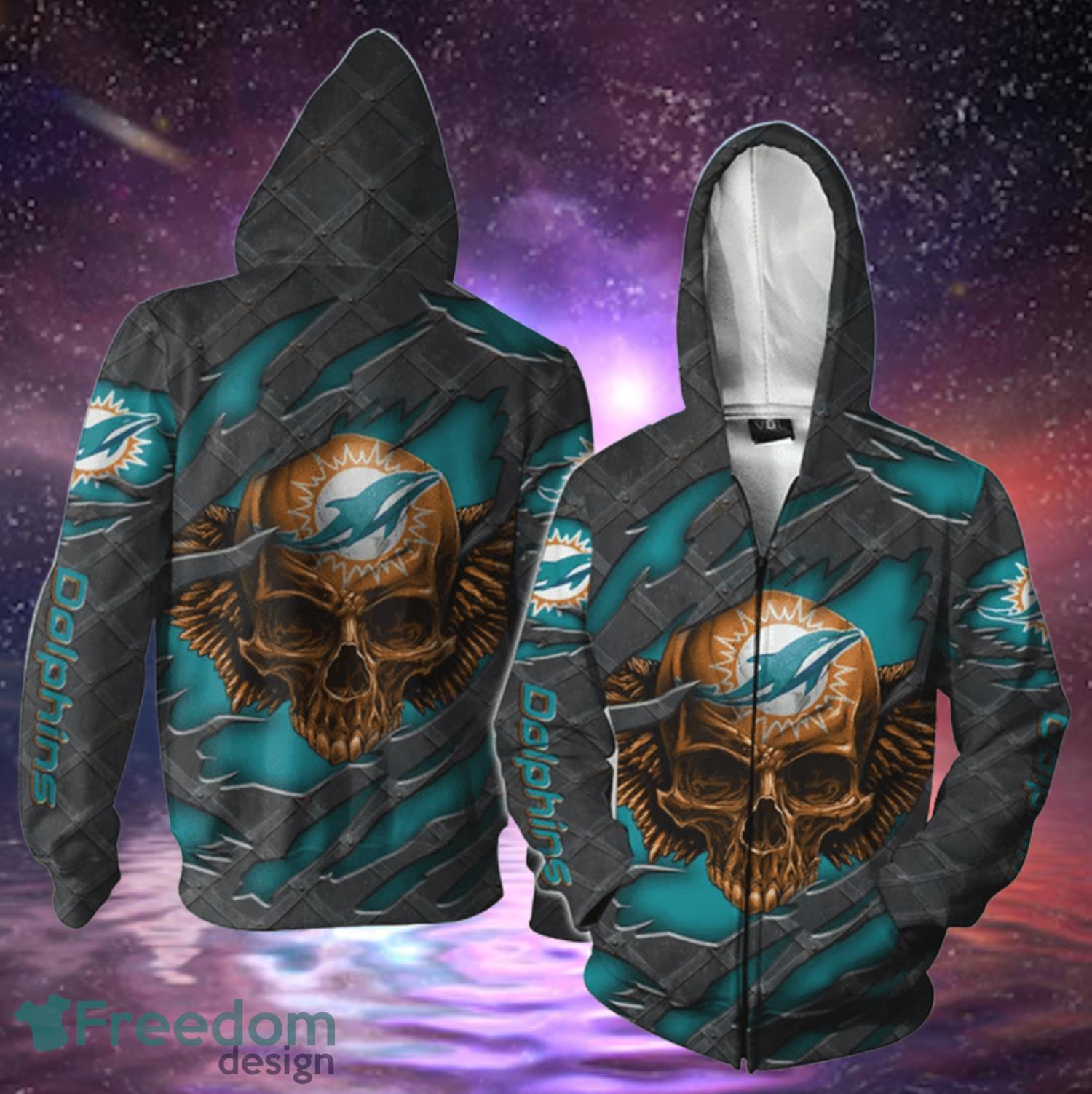 Miami Dolphins Skull Hoodies Full Over Print Product Photo 2