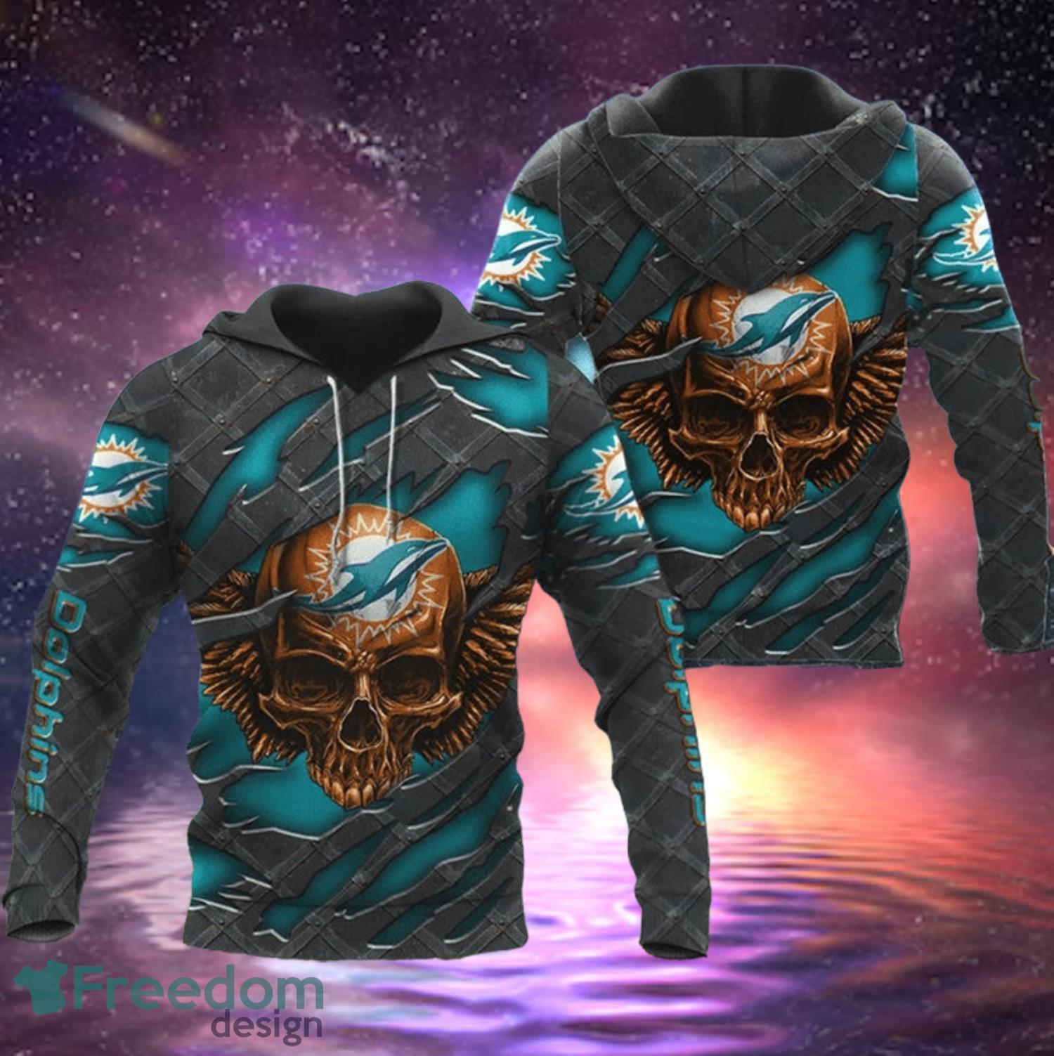 Miami Dolphins Skull Hoodies Full Over Print Product Photo 1