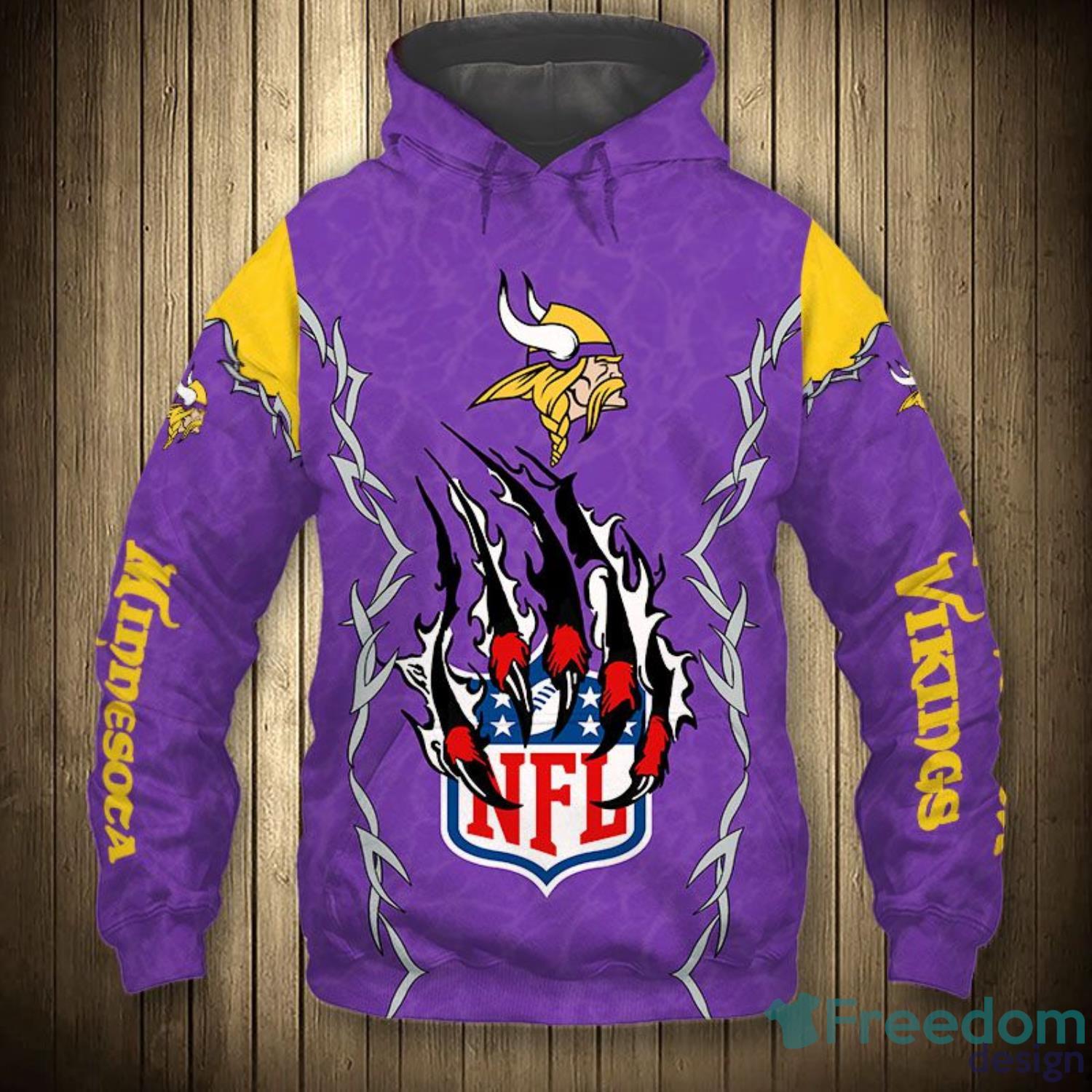 Minnesota Vikings Claw 3D Hoodie For Fans - Freedomdesign