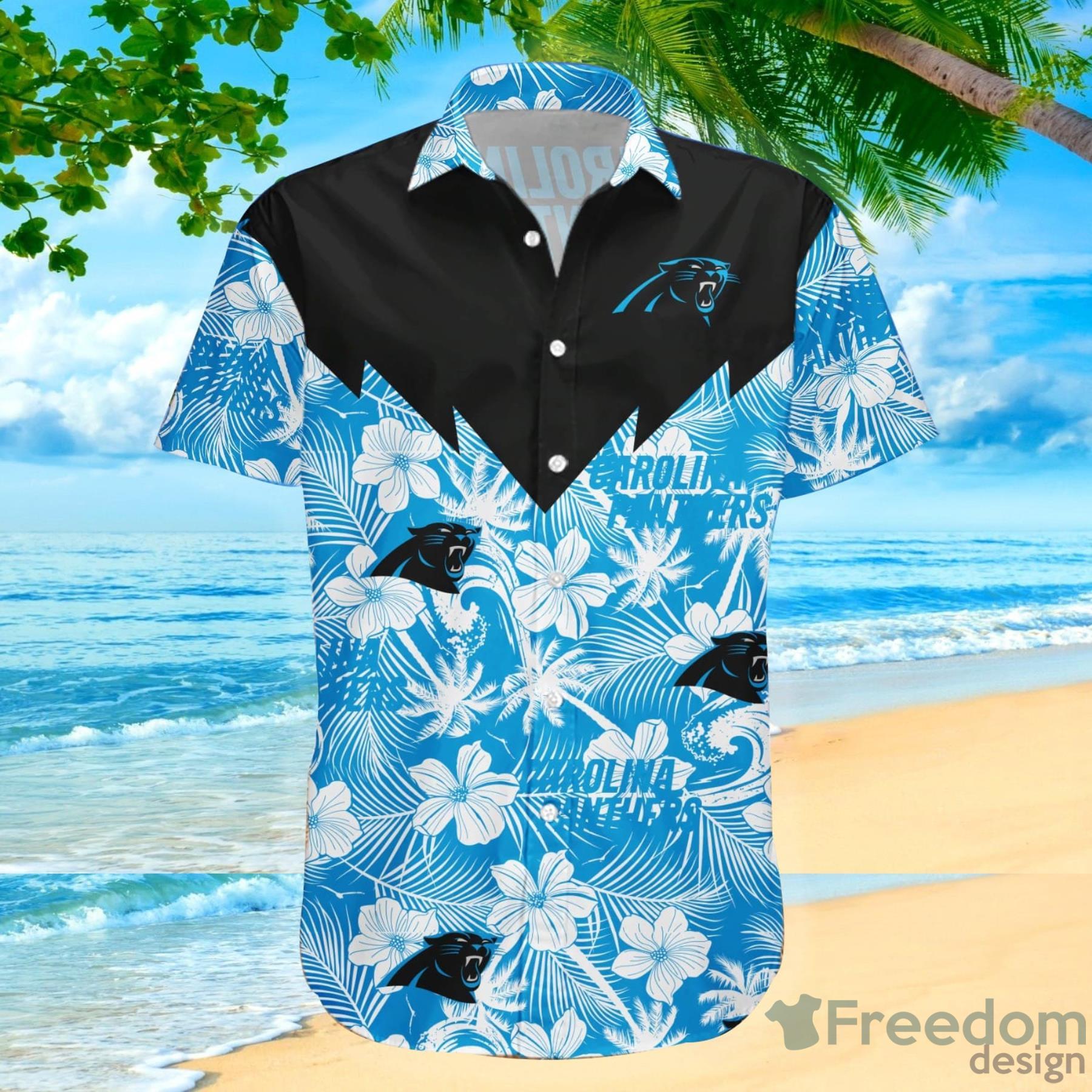 Carolina Panthers Short Sleeve Button Up Tropical Aloha Hawaiian