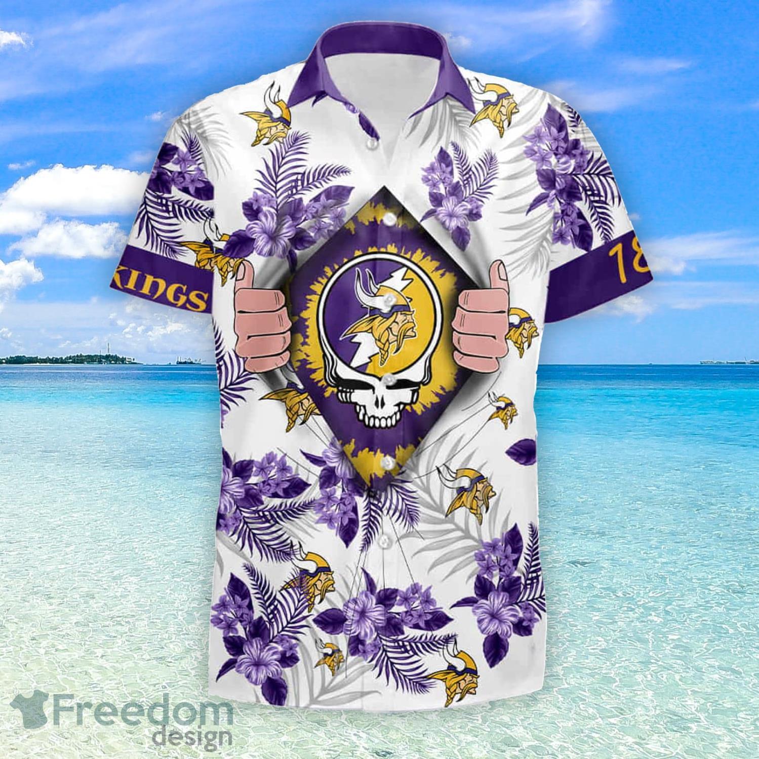 Nfl Minnesota Vikings And Shorts Grateful Dead Premiums Custom Names  Hawaiian Shirt And Short - Freedomdesign