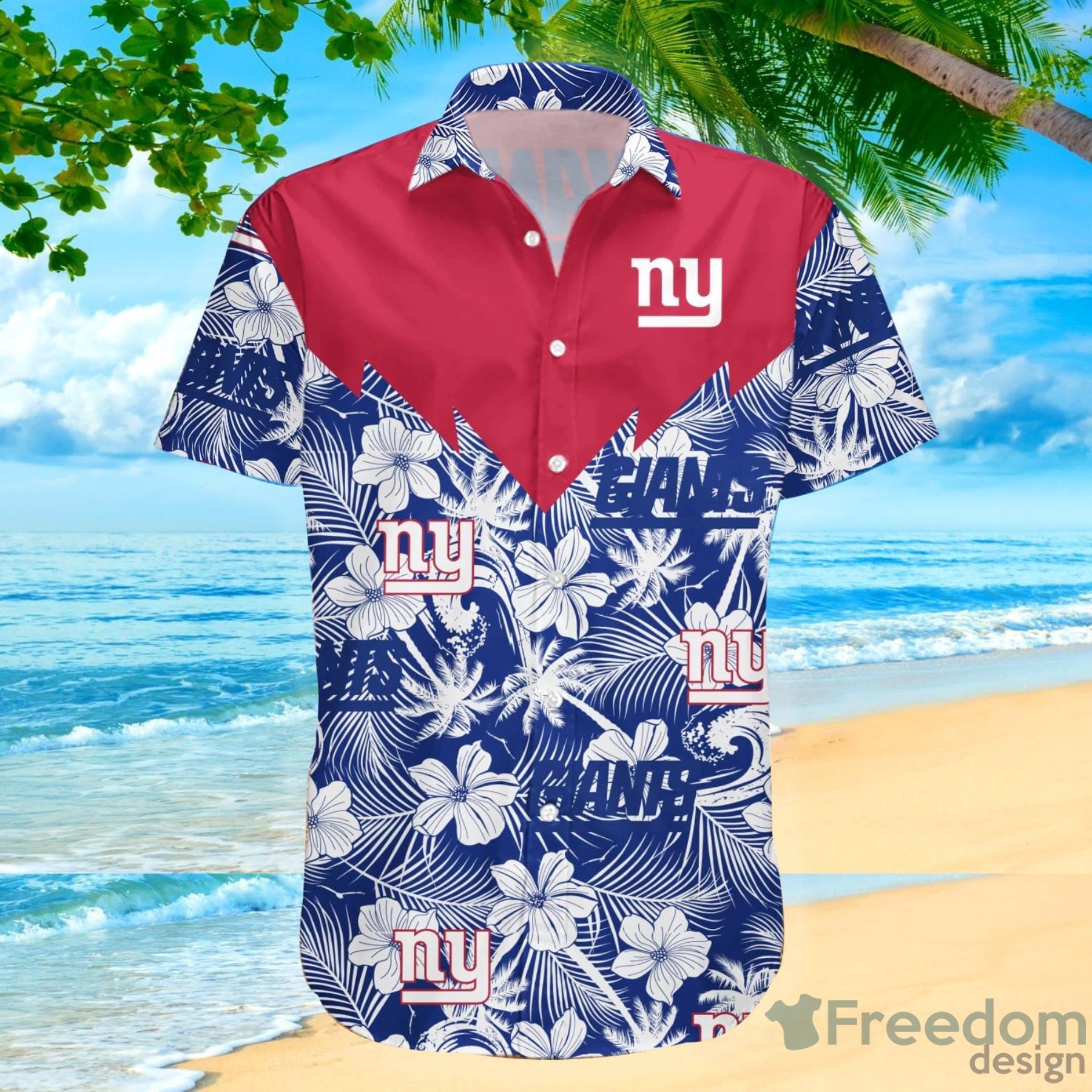 New York Giants Tropical Floral Custom Name Aloha Hawaiian Shirt