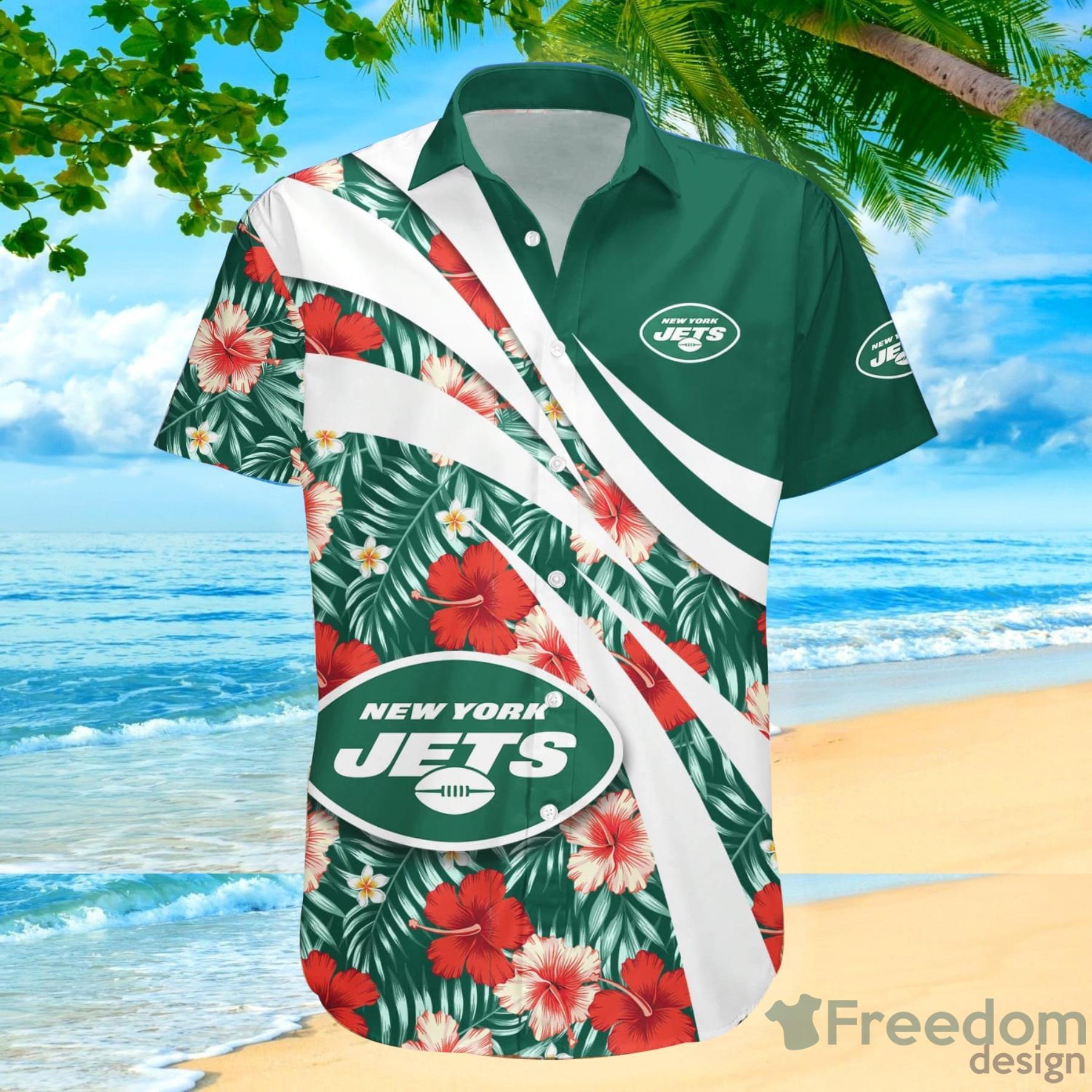 New York Jets NFL Mens Floral Hawaiian Shirt - Freedomdesign