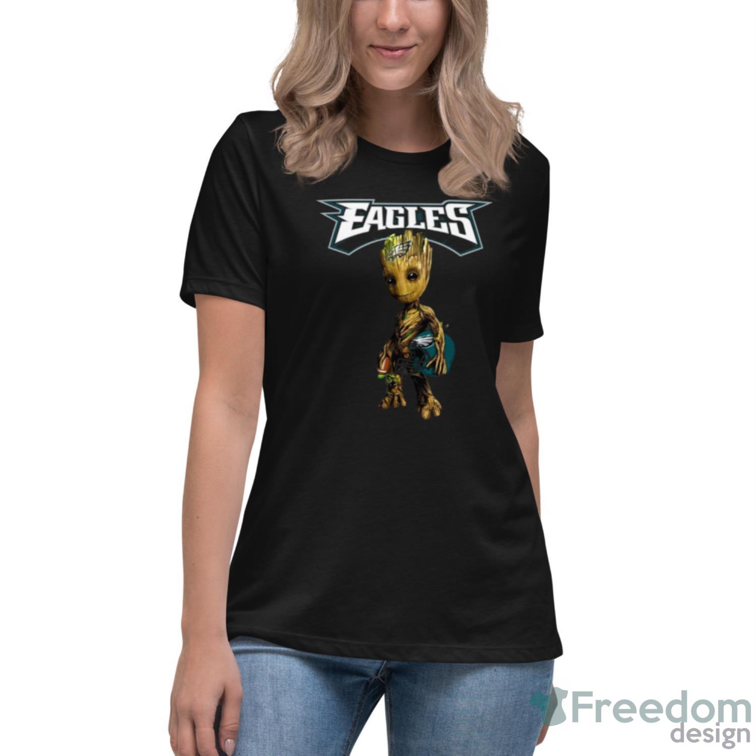 Philadelphia Eagles NFL Football Groot Marvel Guardians Of The Galaxy Shirt - Womens Relaxed Short Sleeve Jersey Tee Philadelphia Eagles NFL Football Groot Marvel Guardians Of The Galaxy Shirt - Womens Relaxed Short Sleeve Jersey Tee