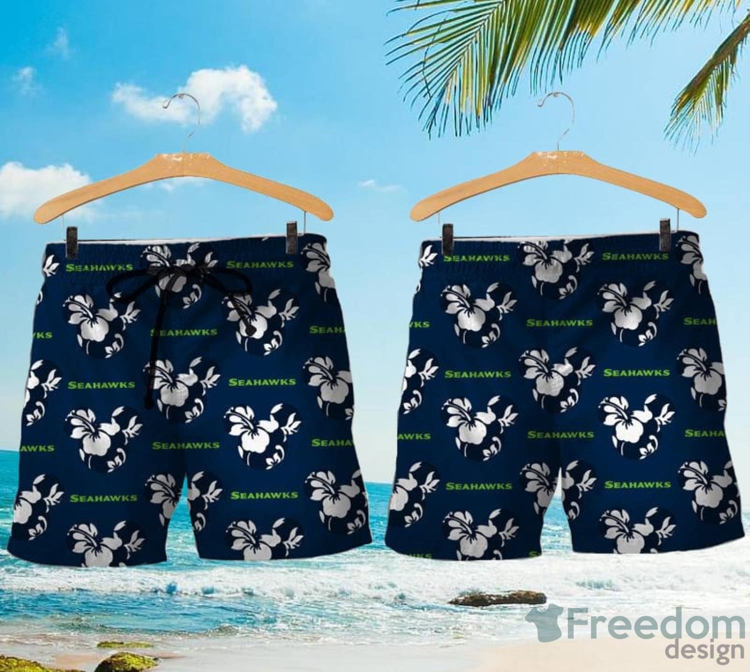 Seattle Seahawks Mickey And Flowers Hawaiian Shirt And Shorts -  Freedomdesign