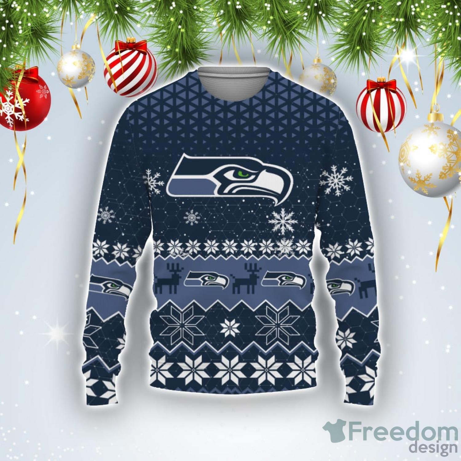 Seattle Seahawks Snowflakes Pattern Ugly Christmas Sweater