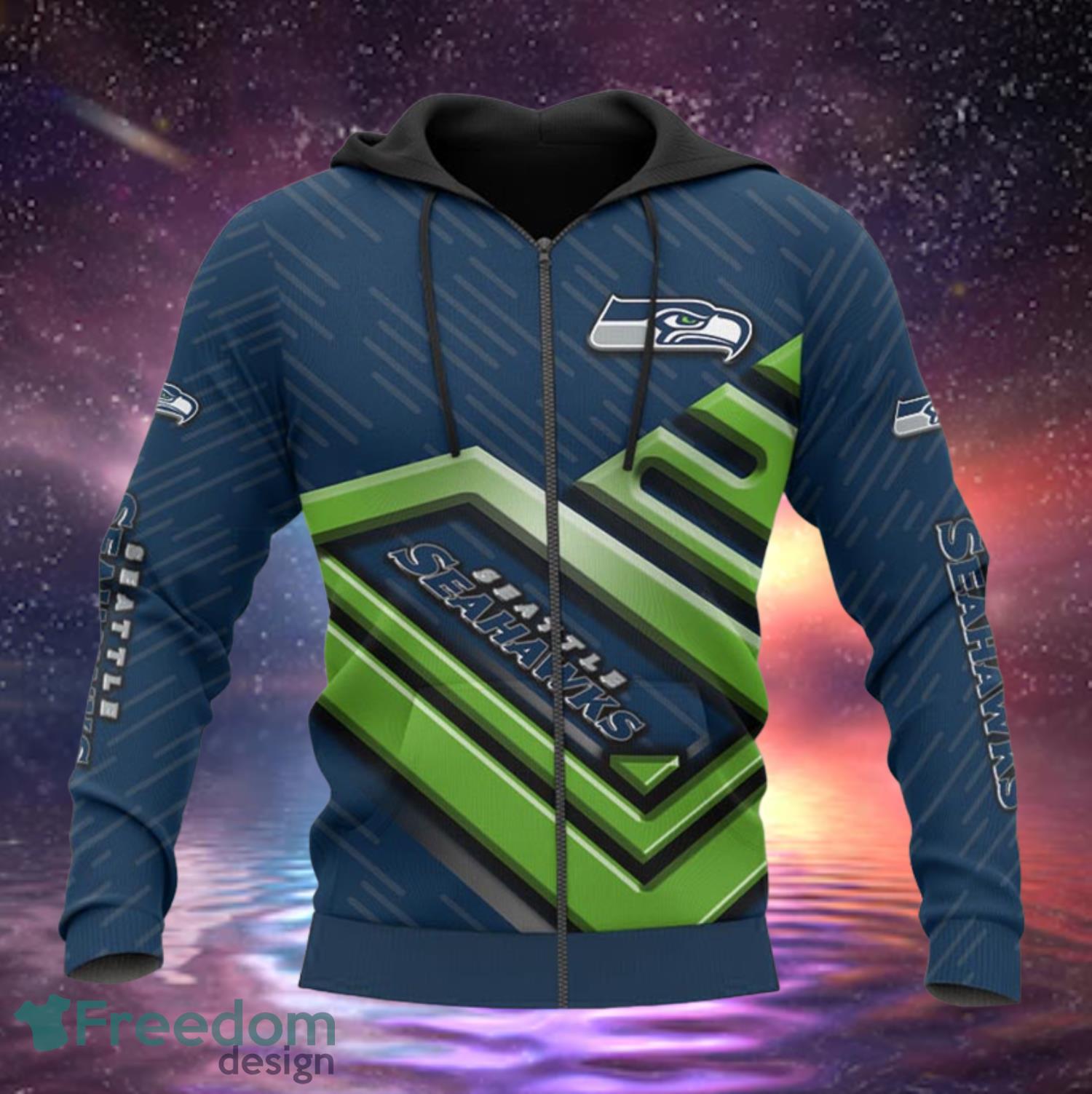 Seattle Seahawks Zip Up Hoodies Full Over Print - Freedomdesign