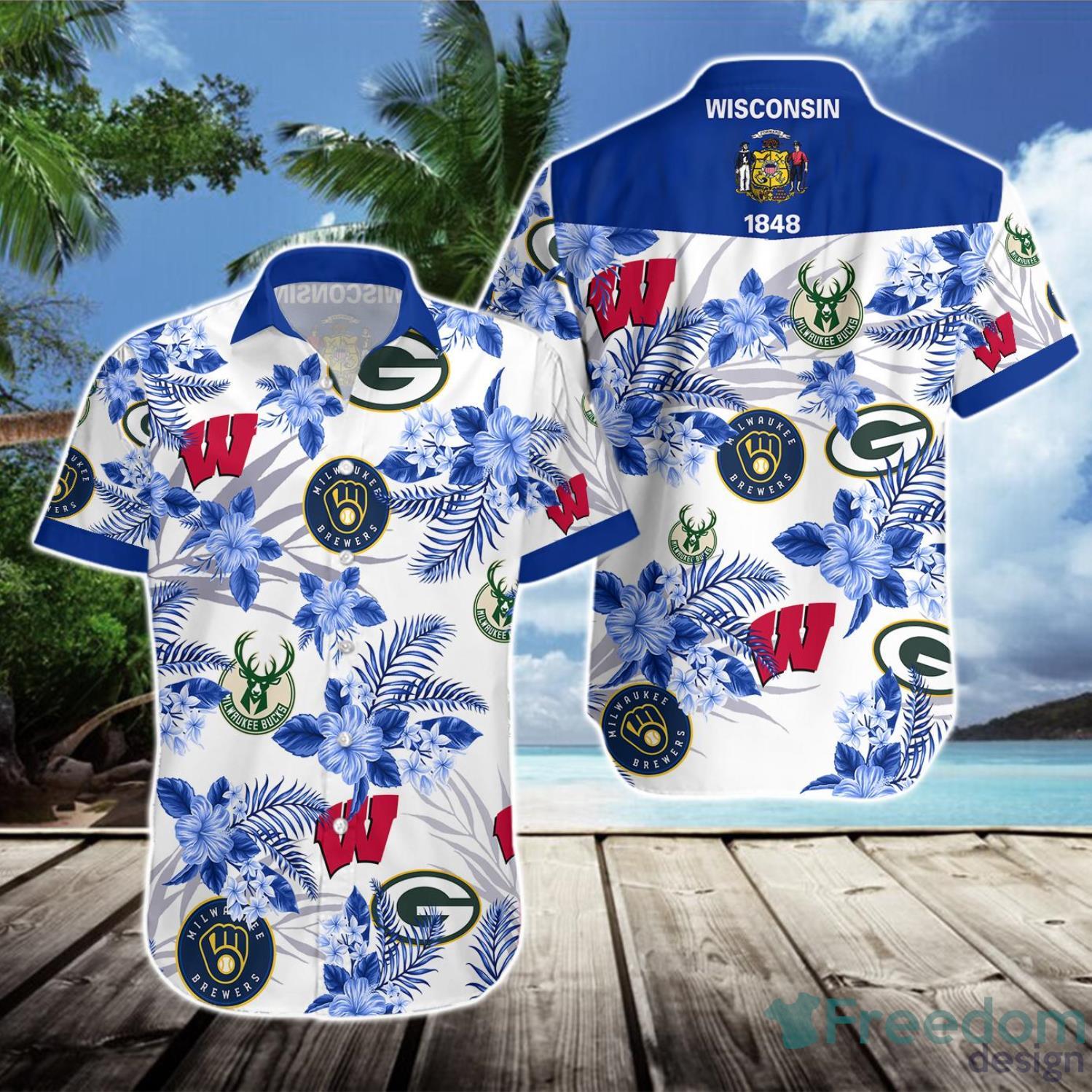 Wisconsin Badgers Green Bay Packers Milwaukee Brewers Milwaukee Bucks  Hawaiian Shirt And Short - Freedomdesign