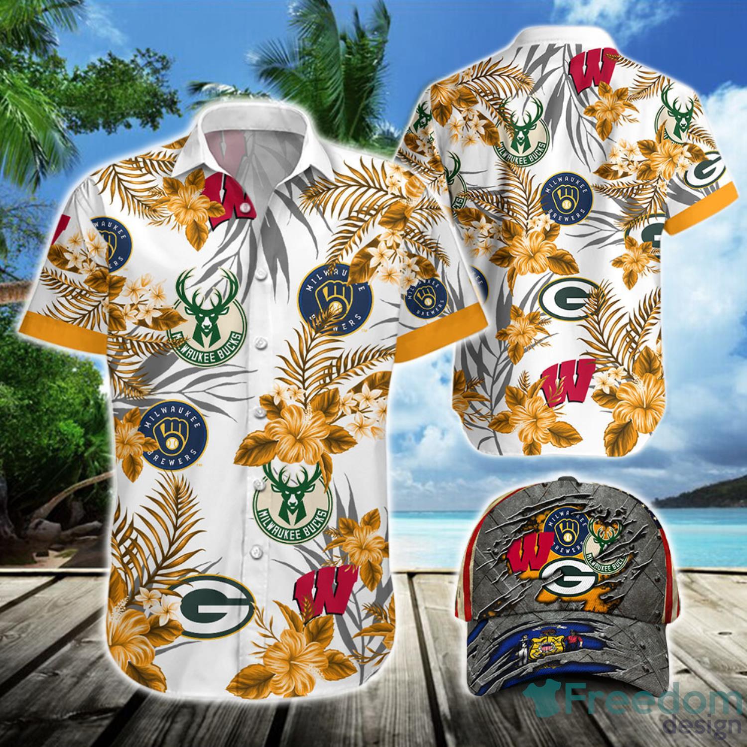 Yellow Style Wisconsin Sports Gifts For Fans Hawaiian Shirt And Short -  Freedomdesign