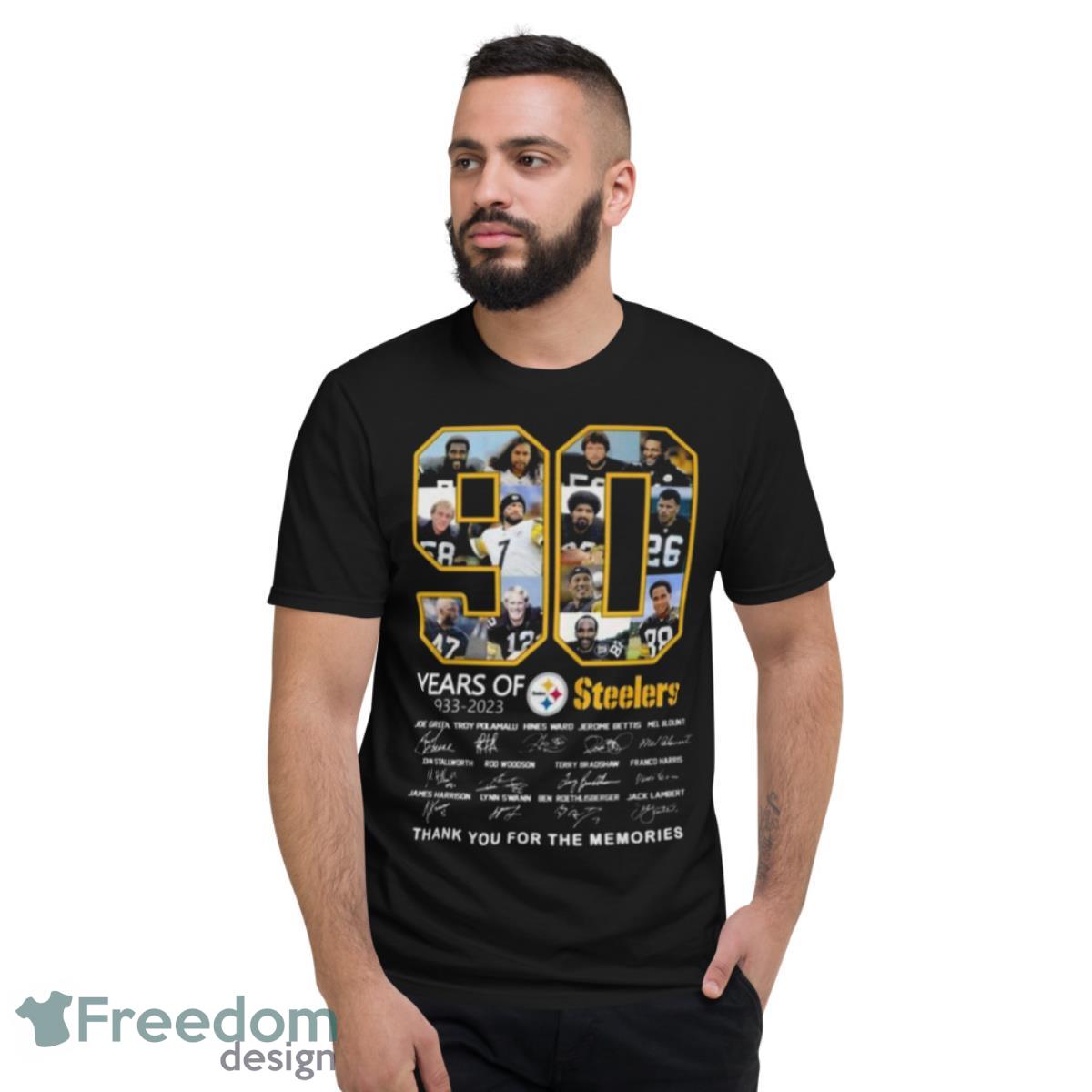 90 Years Of 1933 – 2023 Steelers Thank You For The Memories Signatures Shirt - Short Sleeve T-Shirt