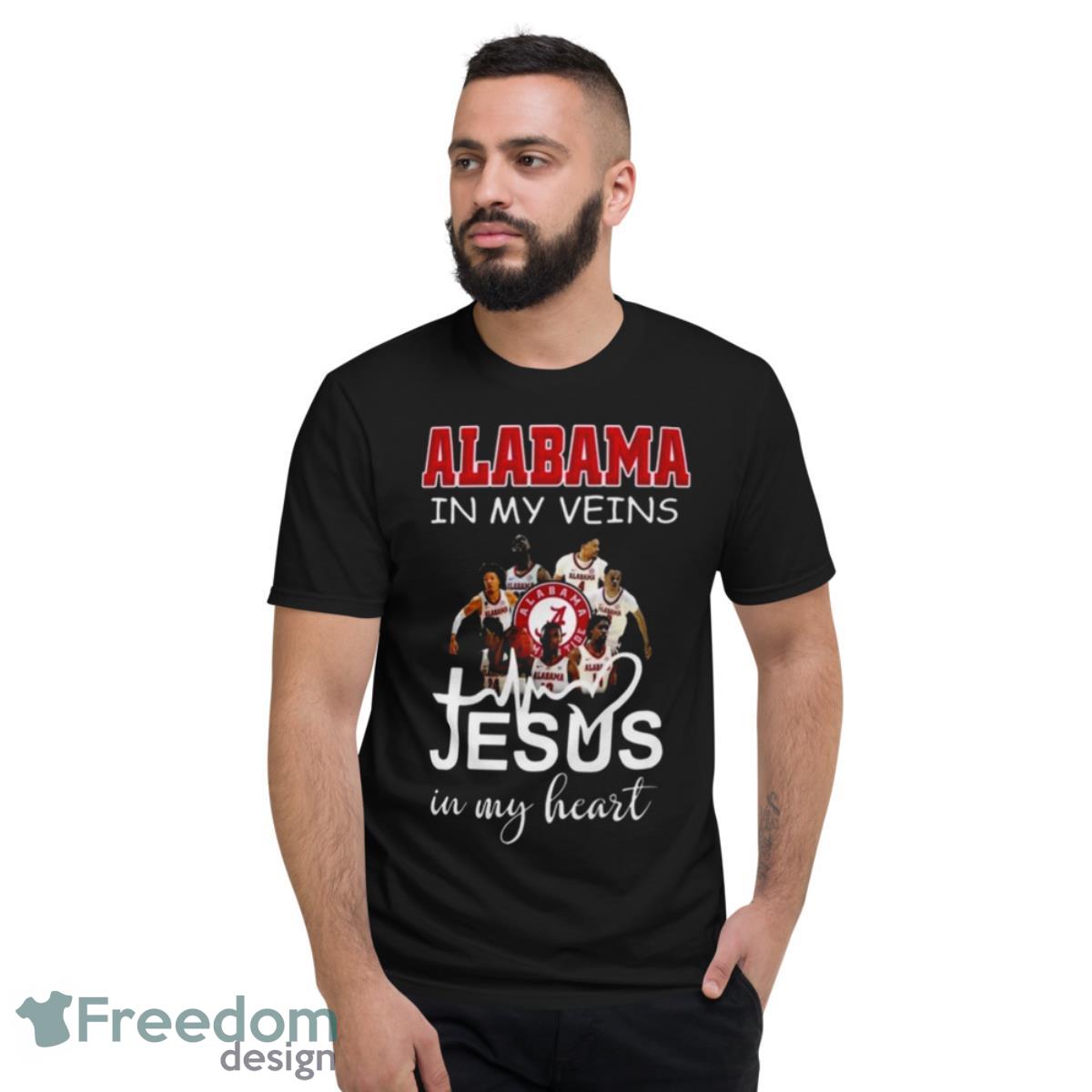 Alabama Crimson Tide In My Veins Jesus In My Heart 2023 shirt - Short Sleeve T-Shirt